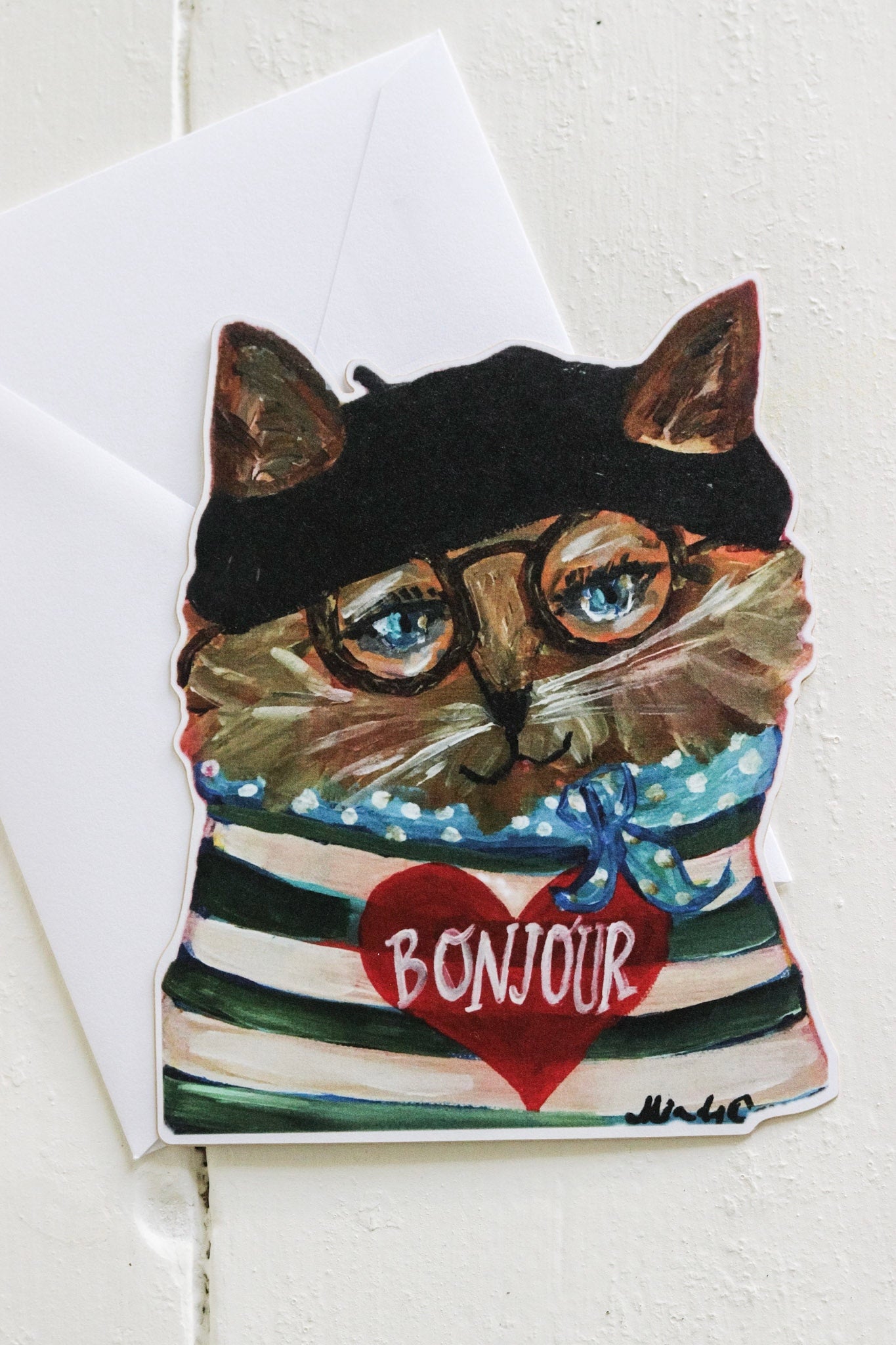 Bonjour Chat Fancy Die Cut Card