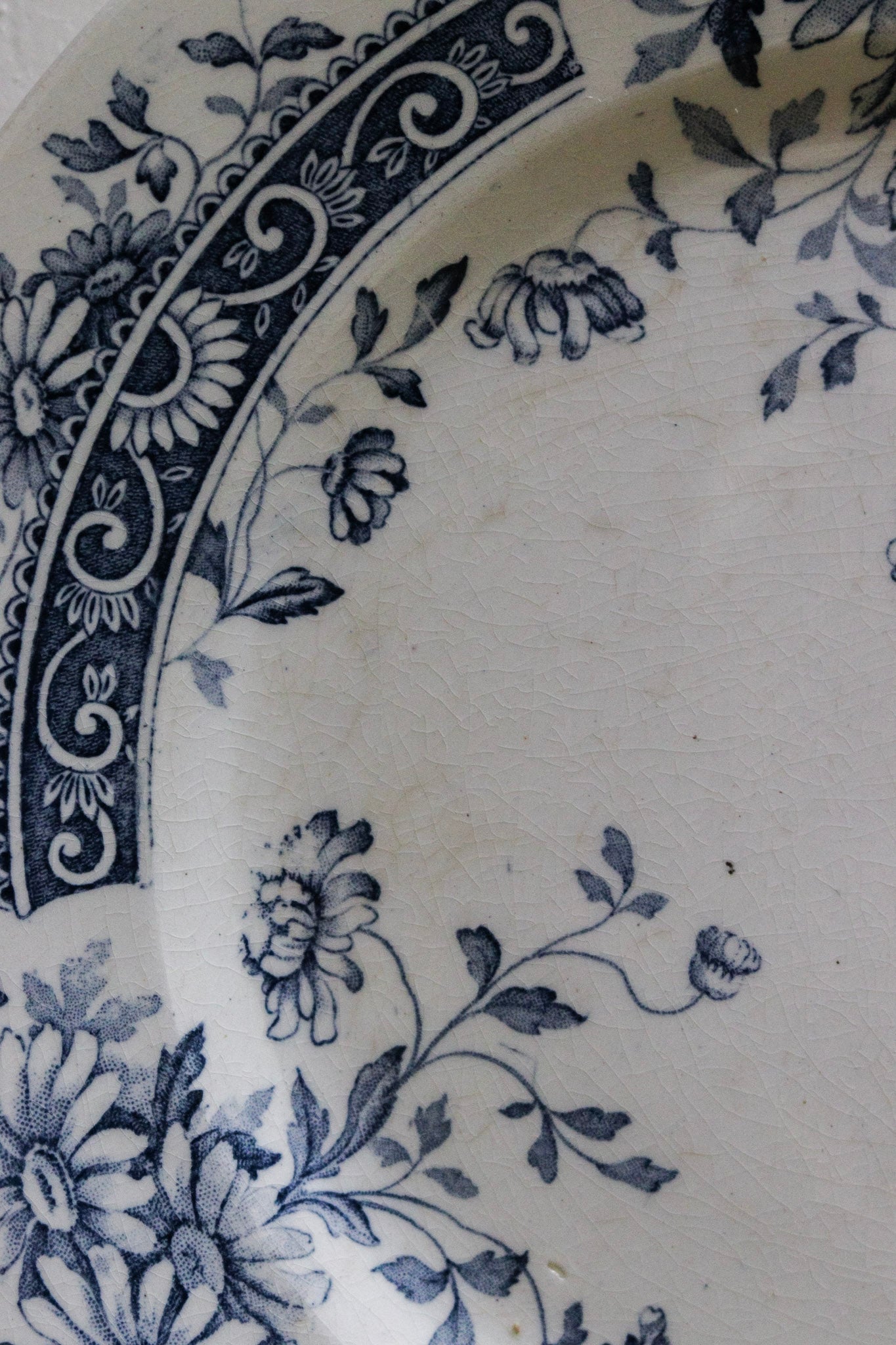 Antique French Transferware Plate with Flowers