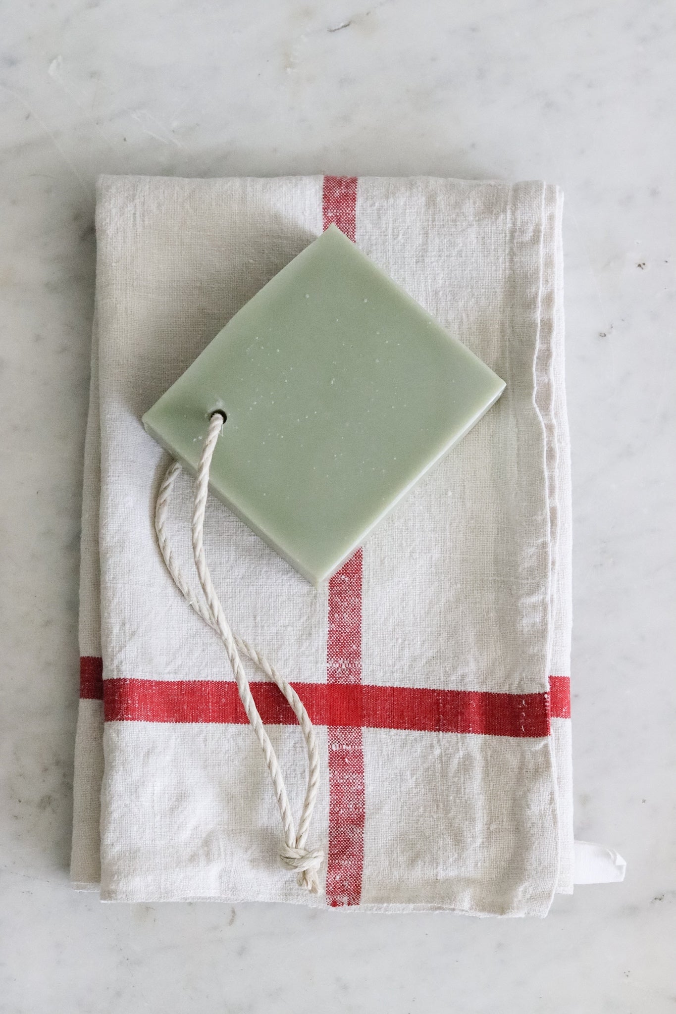 Vintage French Towel + Christmas Tree Farm Soap on a Rope