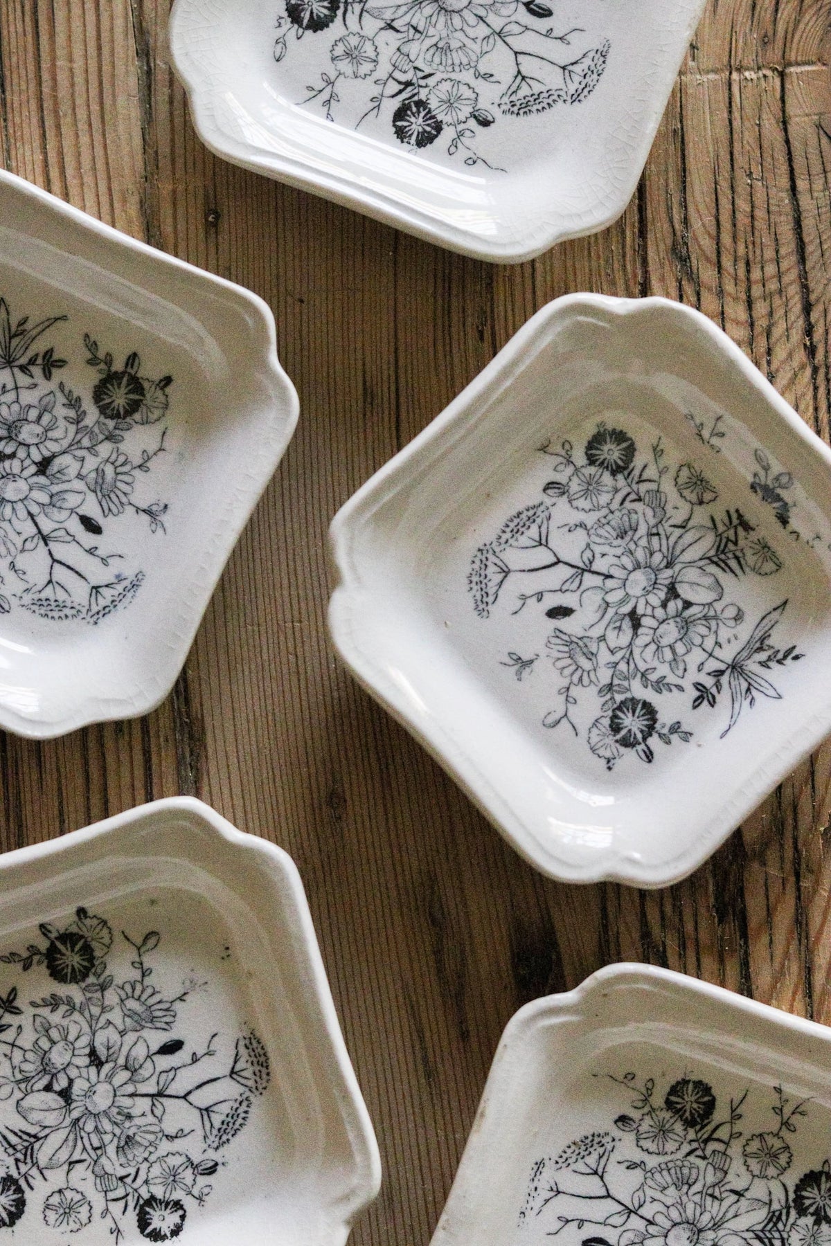 English Floral Transferware Butter Pats - Set of Five