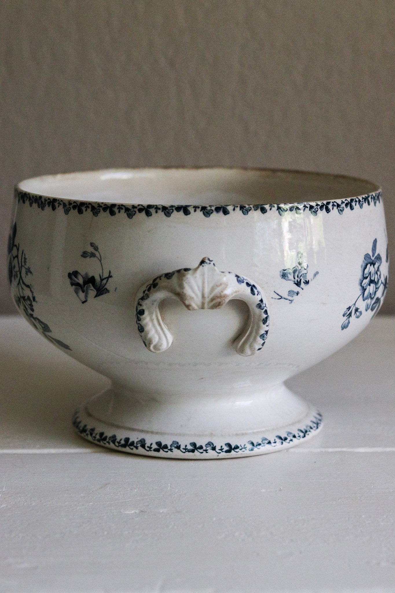 Antique French Transferware Tureen with Flowers