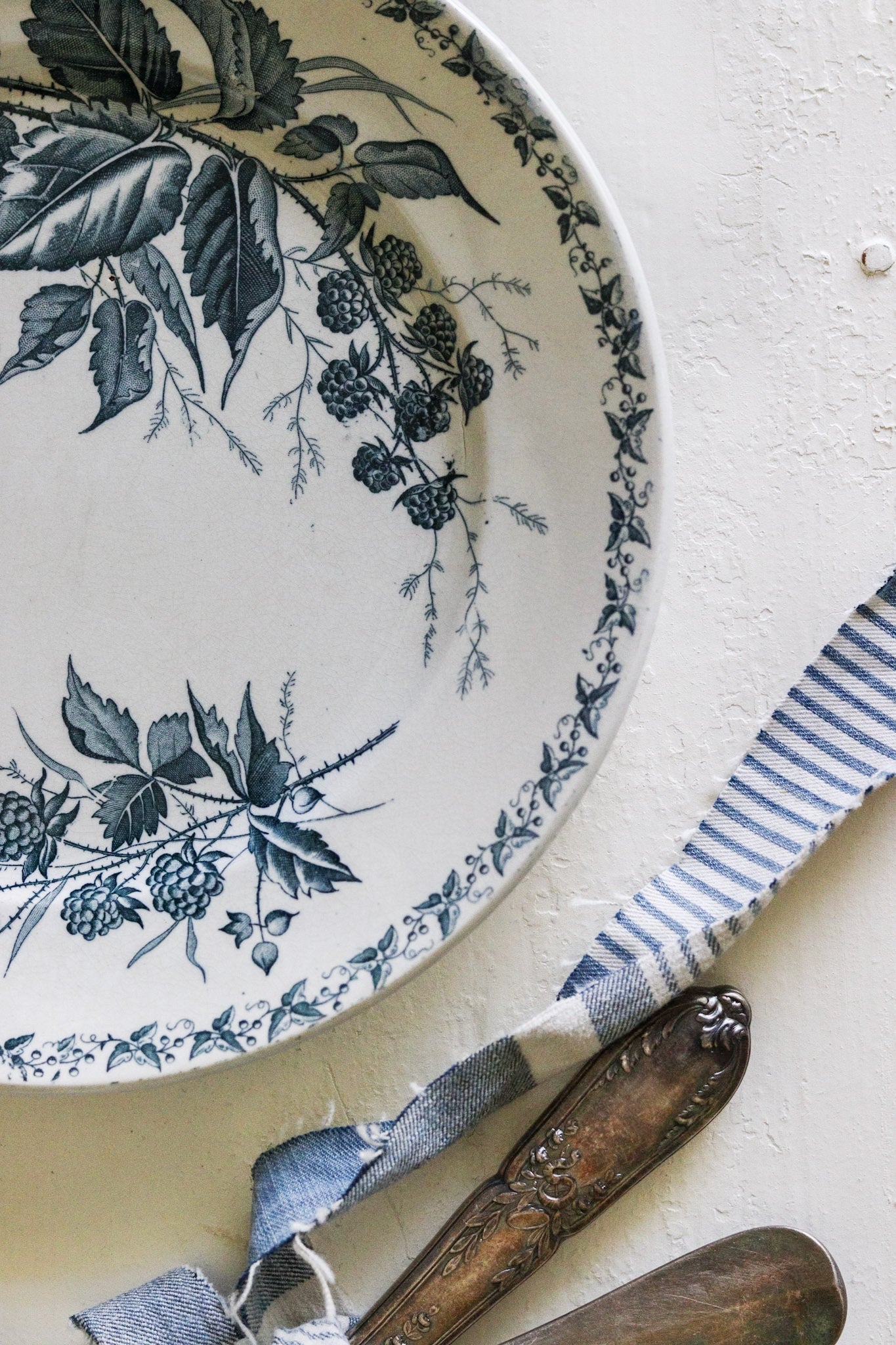 Antique French Transferware Plate with Blackberries - Please read Description