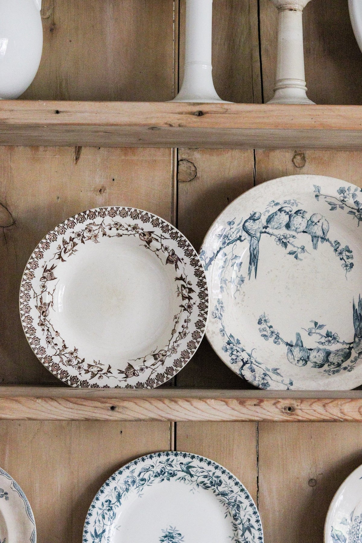 Antique French Transferware Shallow Bowl with Birds