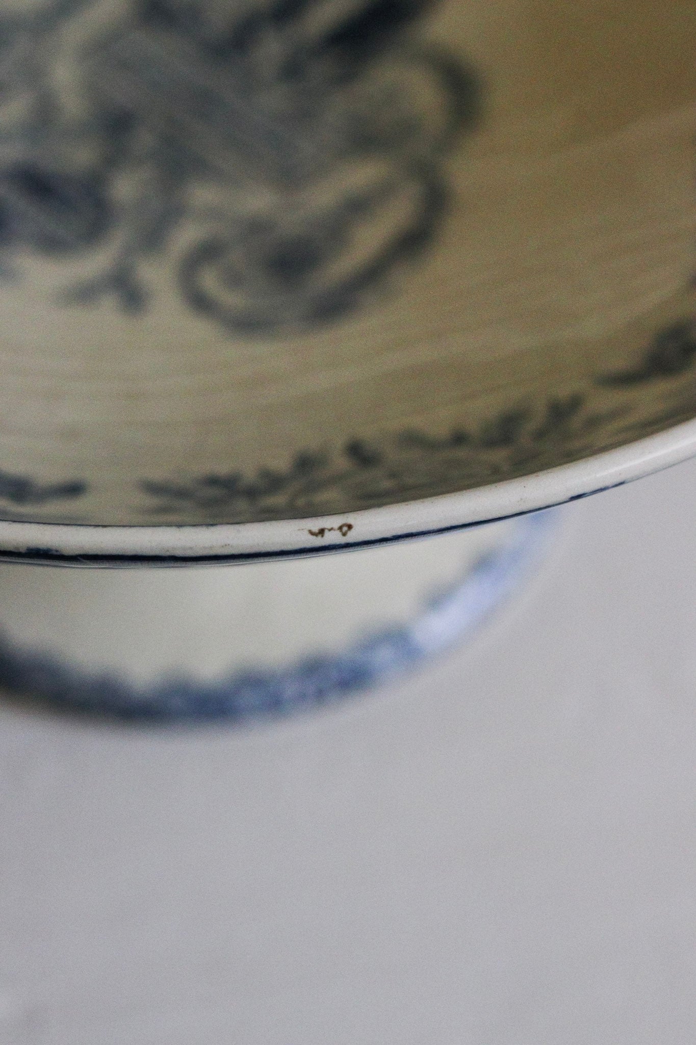 Large Antique French Transferware Pedestal Fruit Bowl with Birds