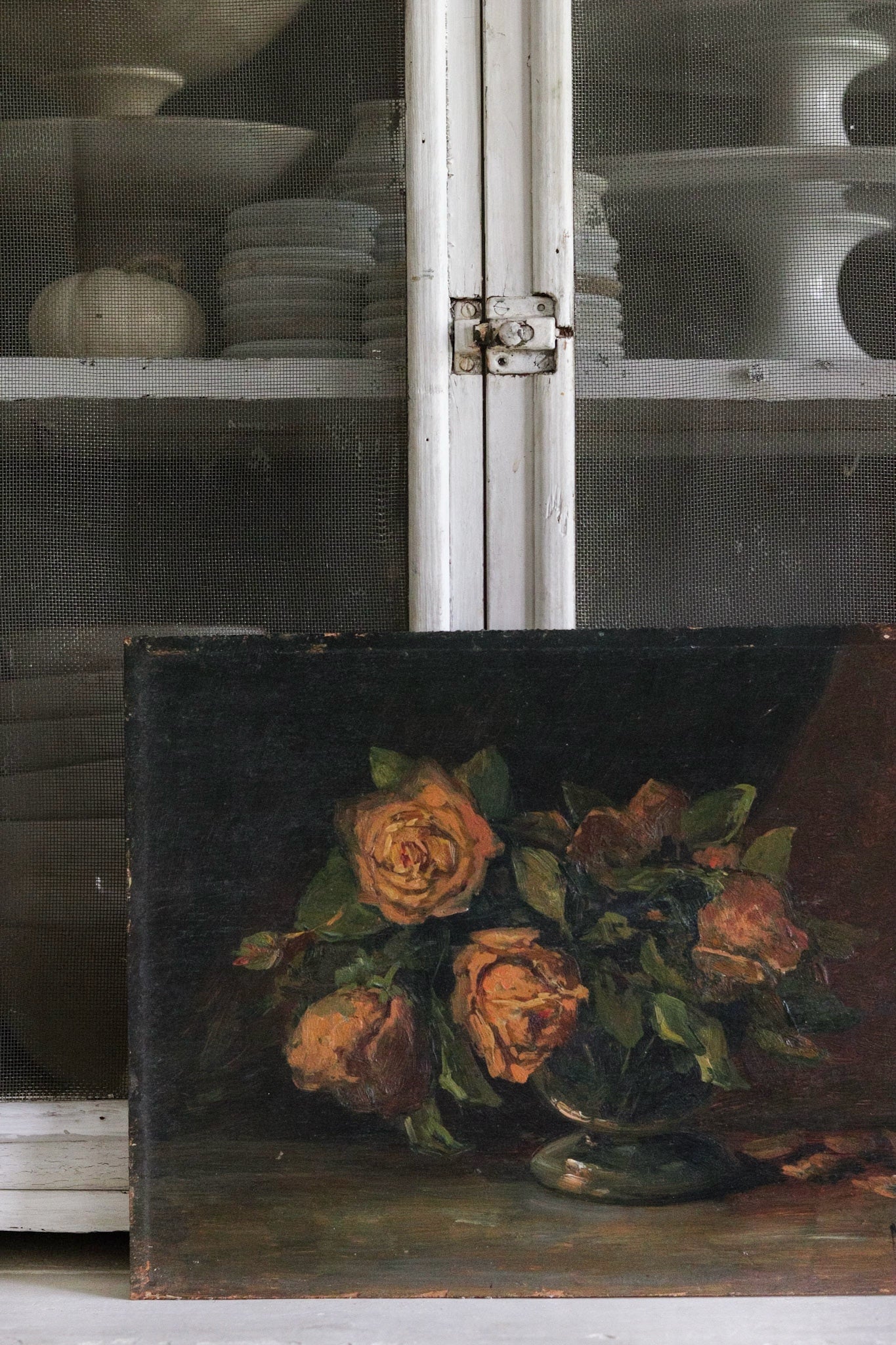 Vintage Oil Painting with Roses