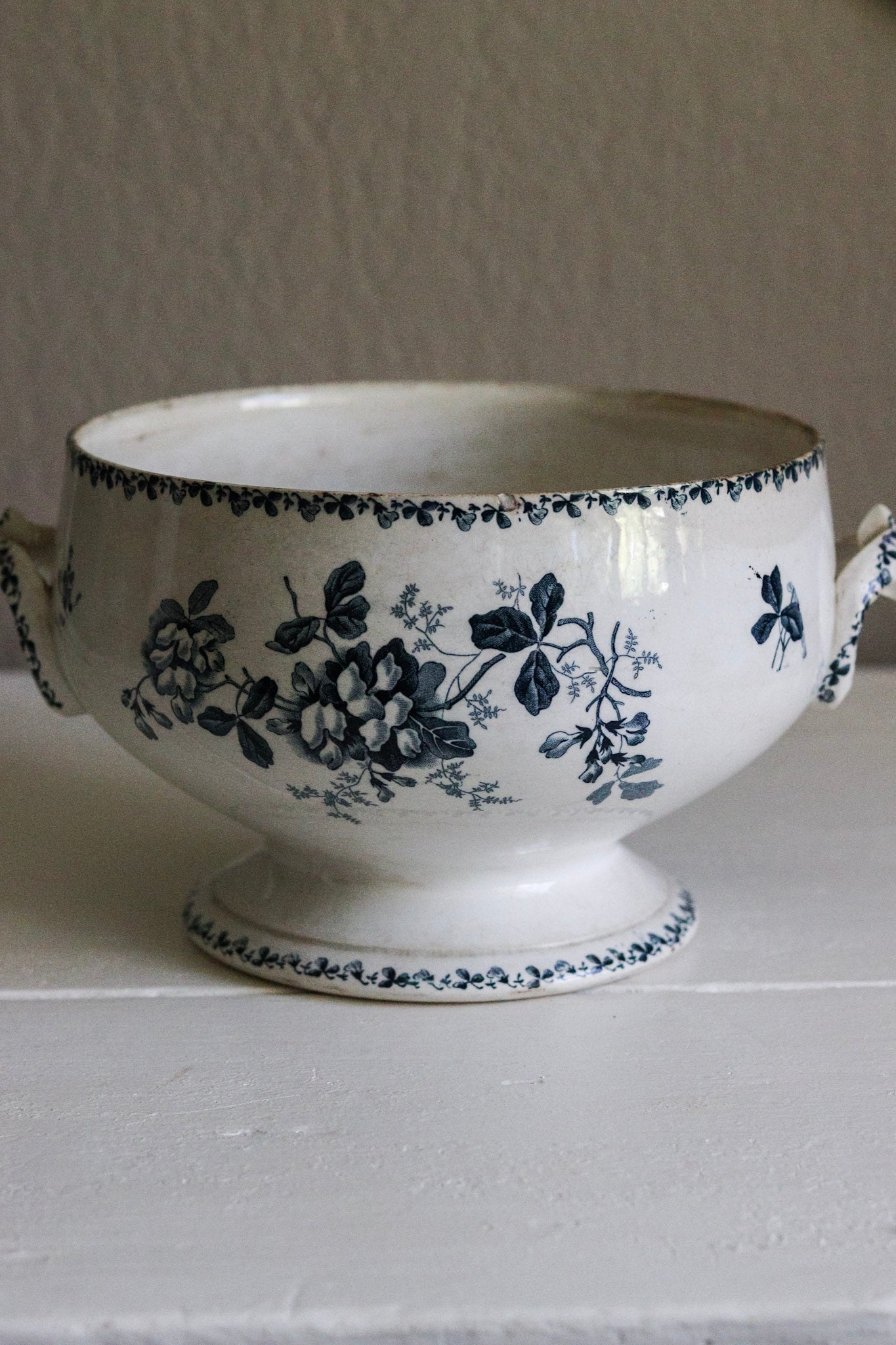 Antique French Transferware Tureen with Flowers