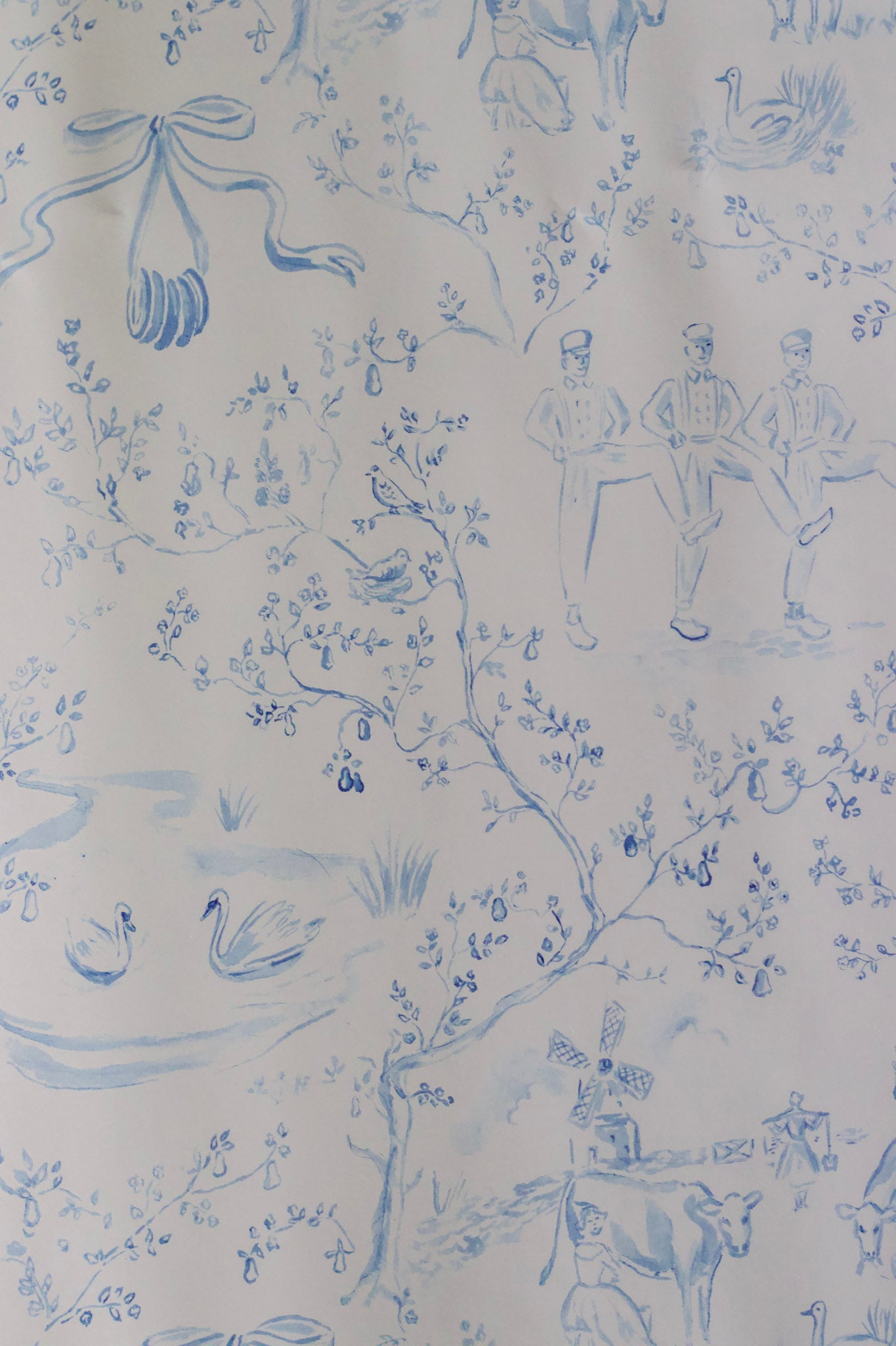 Christmas Toile Wrapping Paper Sheets - Blue