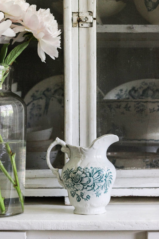 Antique English Transferware Pitcher with Flowers