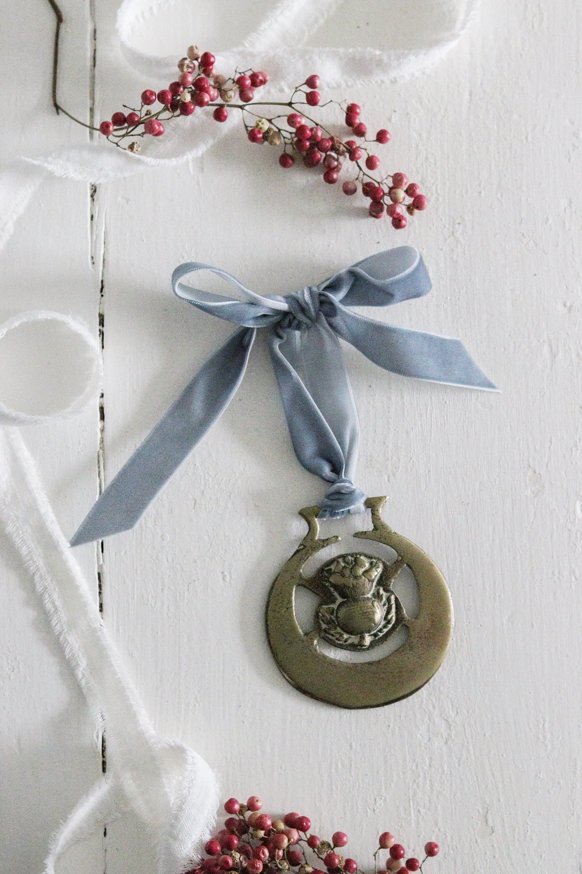 English Horse Brass with Velvet Ribbon - Thistle