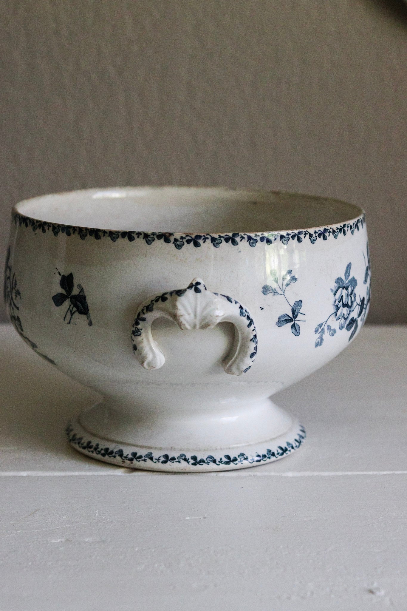 Antique French Transferware Tureen with Flowers