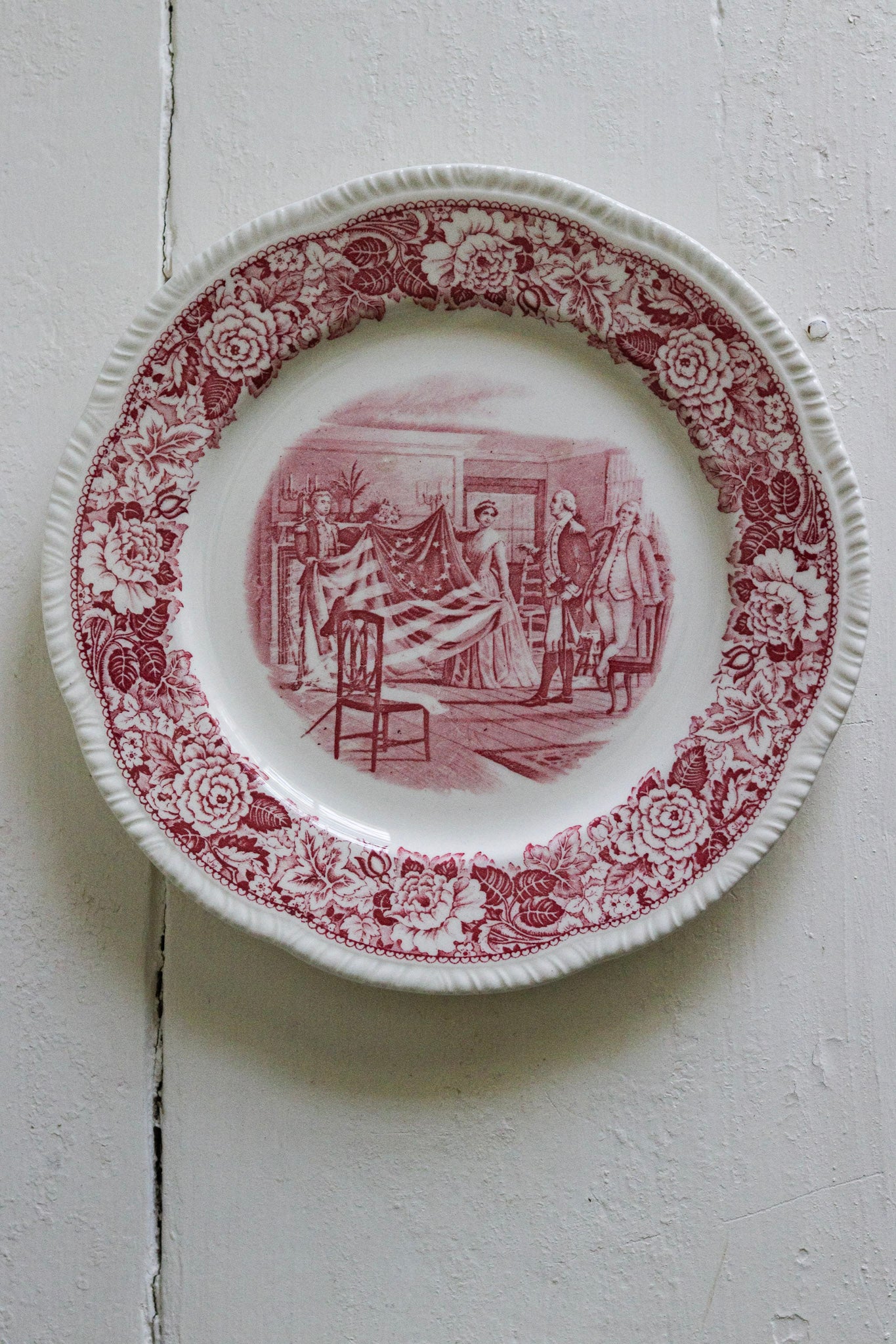 Vintage Transferware Plate with Betsy Ross and the First Flag