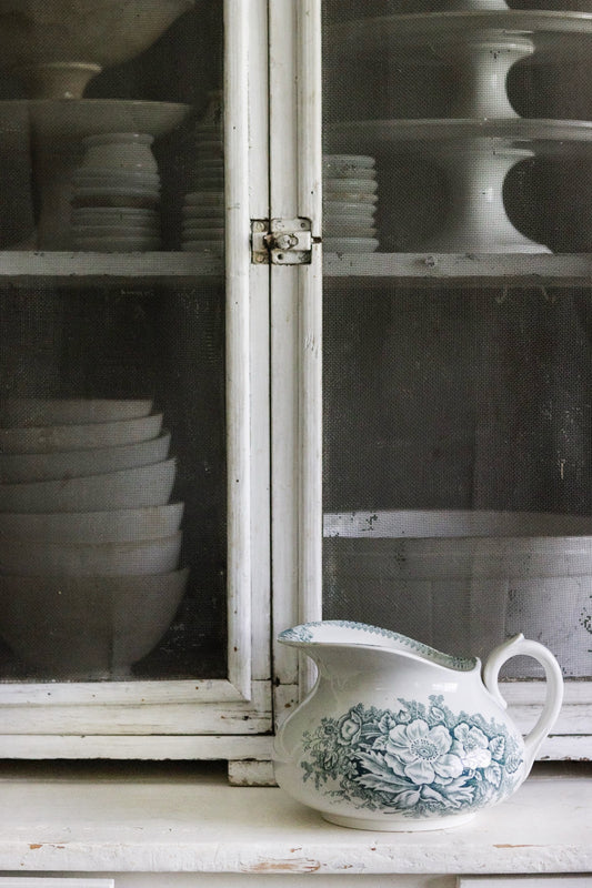 Antique French Transferware Pitcher with Flowers