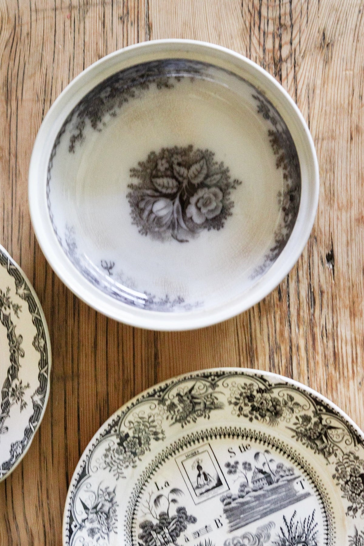 Antique French Transferware Bowl with Flowers