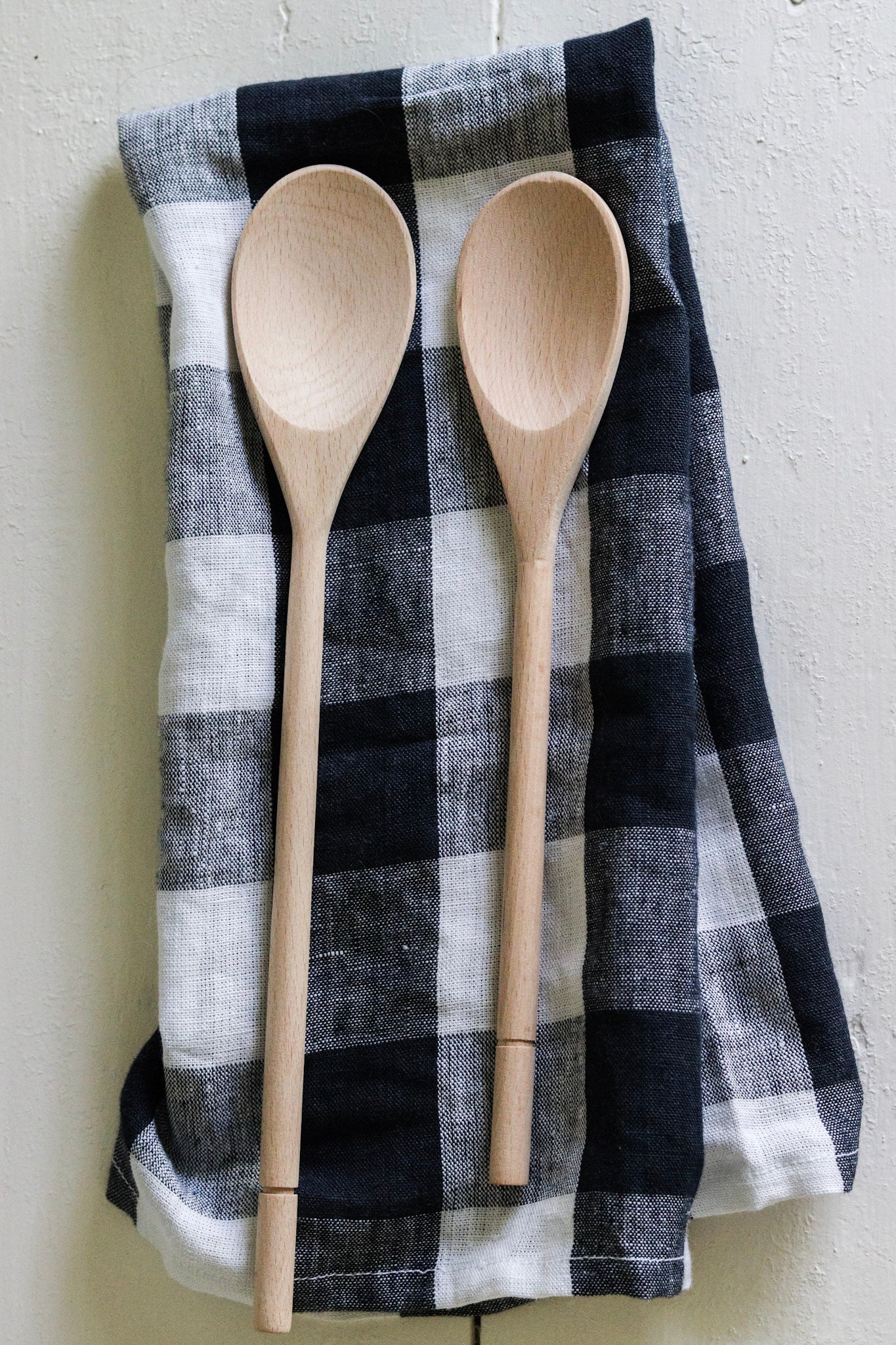 Gingham Linen Tea Towel + Wooden Spoon Set