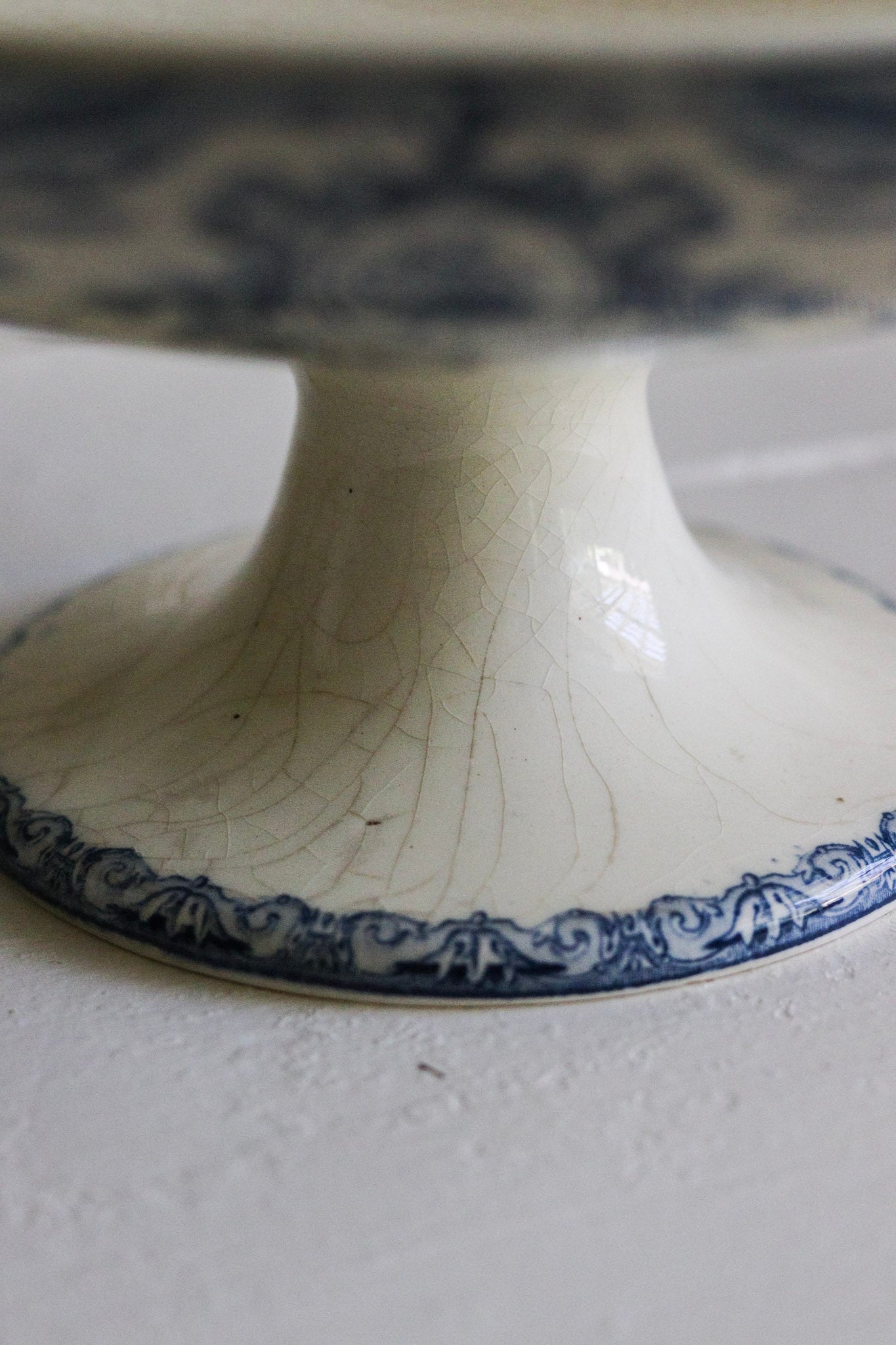 Large Antique French Transferware Pedestal Fruit Bowl with Birds