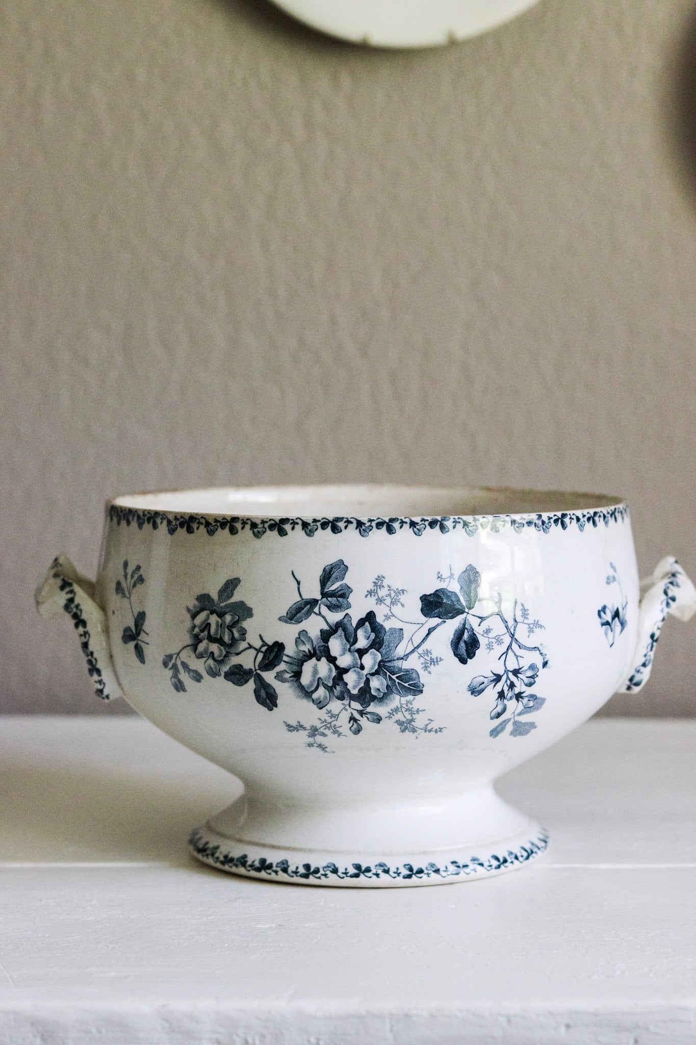 Antique French Transferware Tureen with Flowers