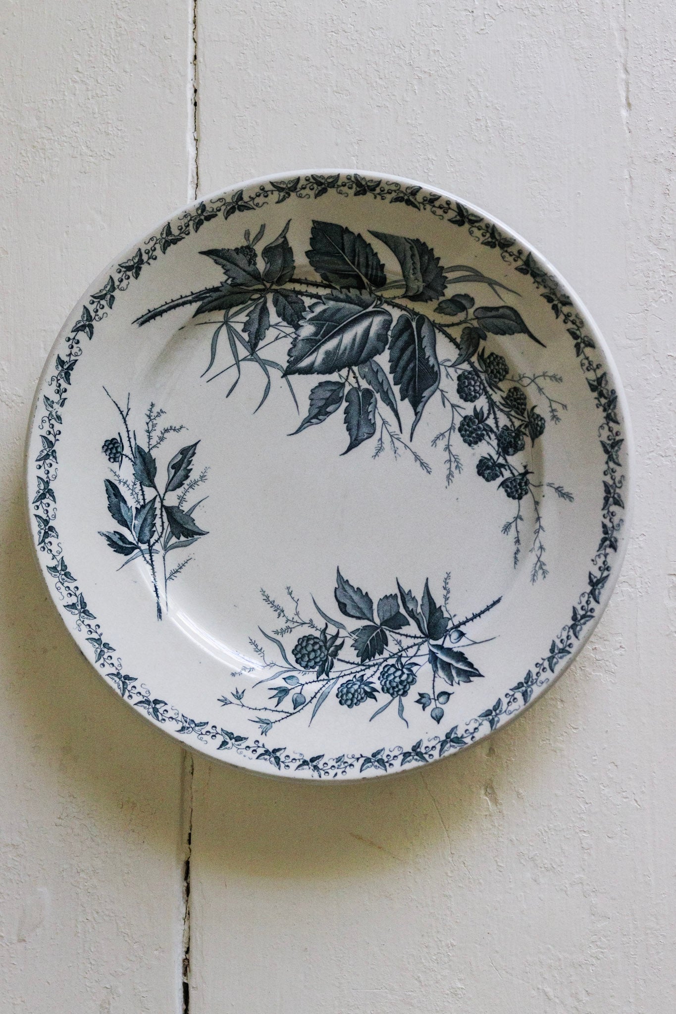 Antique French Transferware Plate with Blackberries - Please read Description