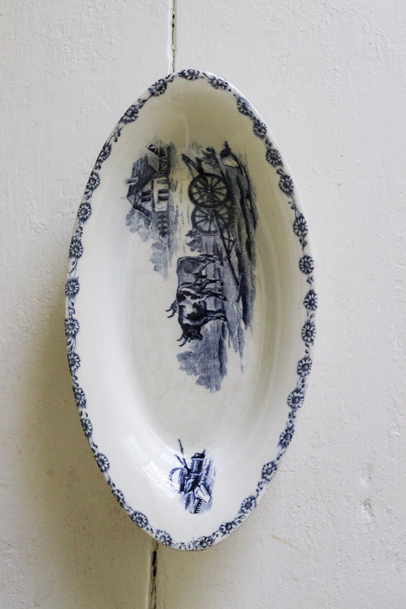 Antique French Transferware Ravier with Farm Scene