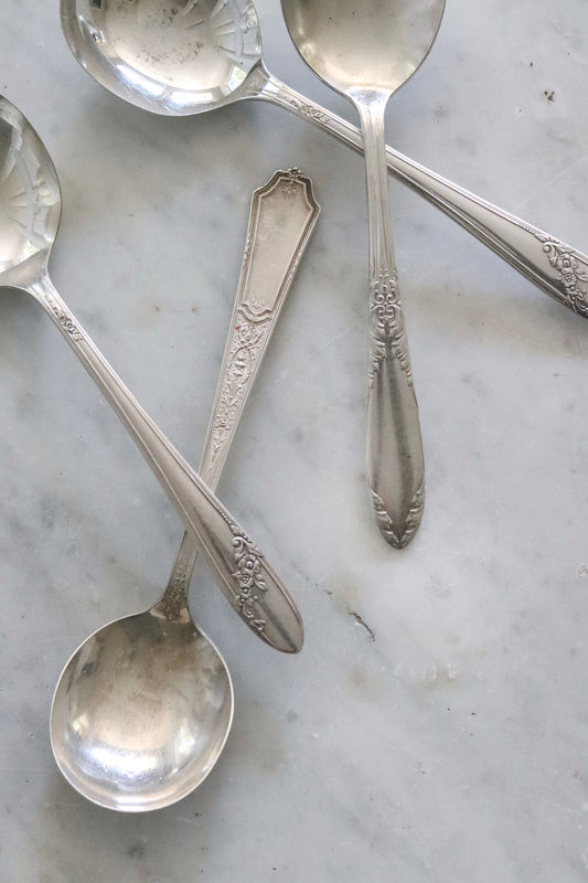 Vintage Silver Plated Gumbo/Soup Spoons - Set of Four, Mixed Patterns