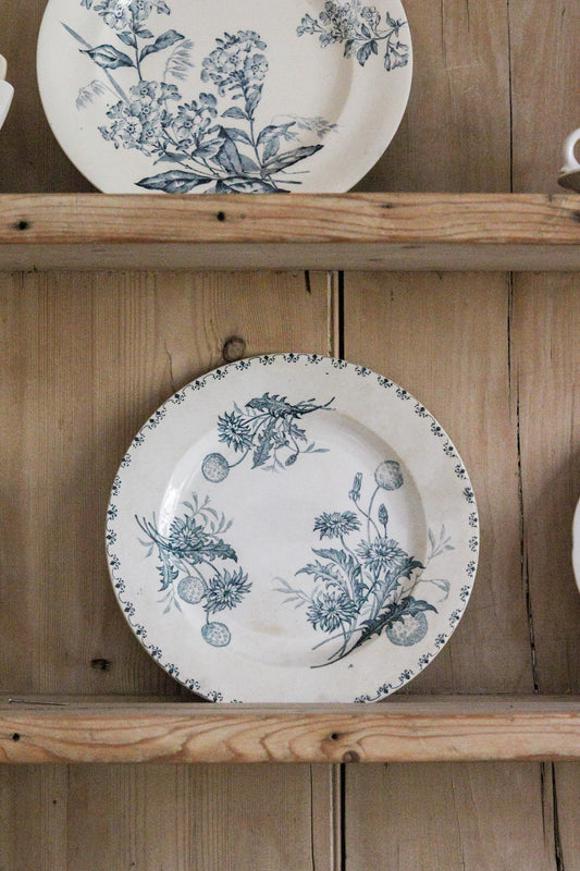 Antique French Transferware Plate with Flowers