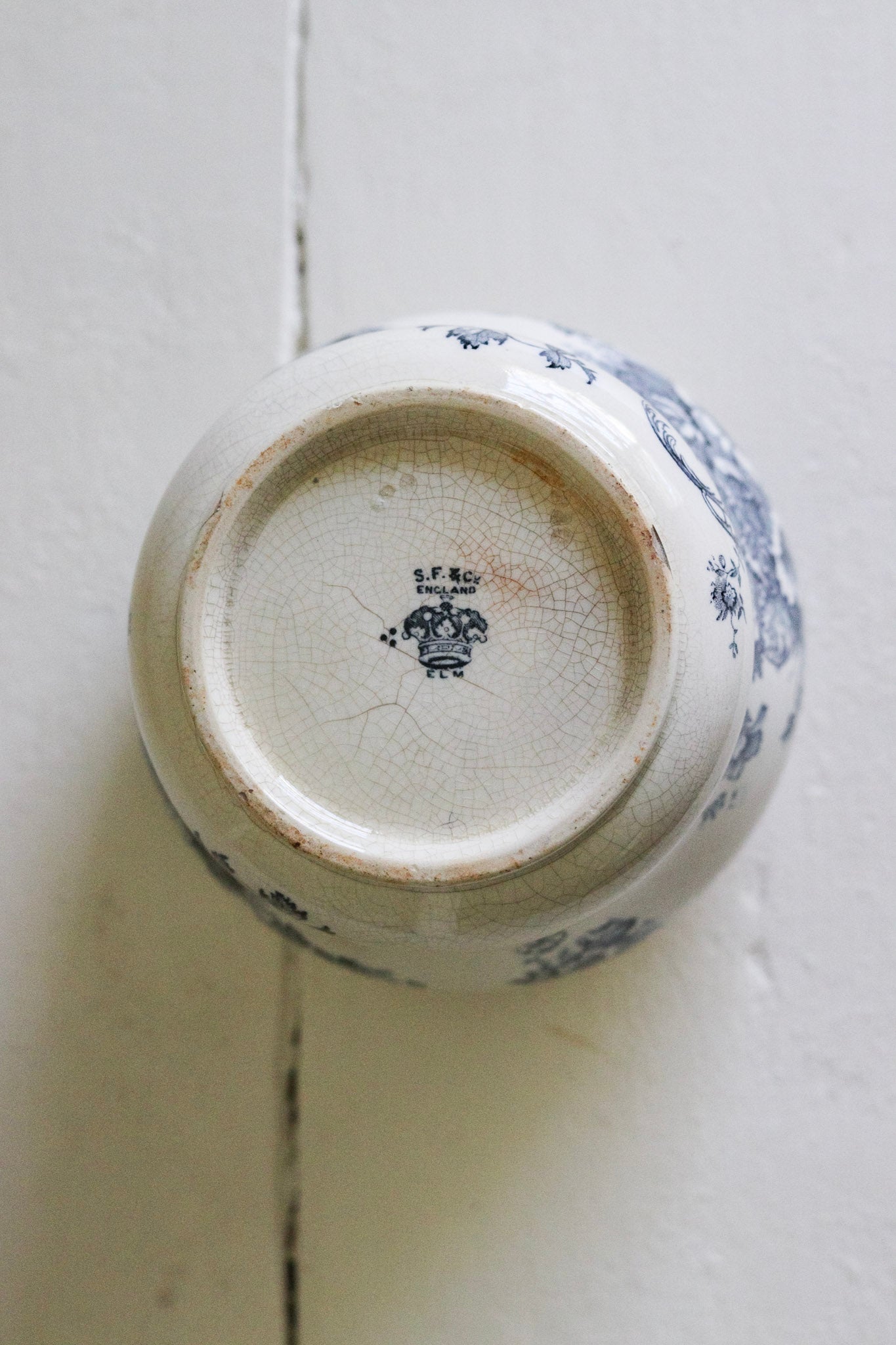 Antique English Transferware Pot with Flowers