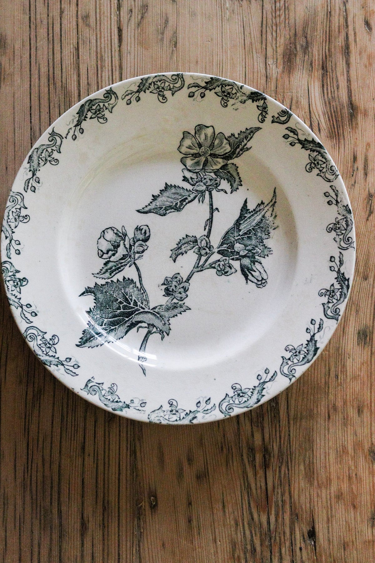 Antique French Transferware Plate with Flowers