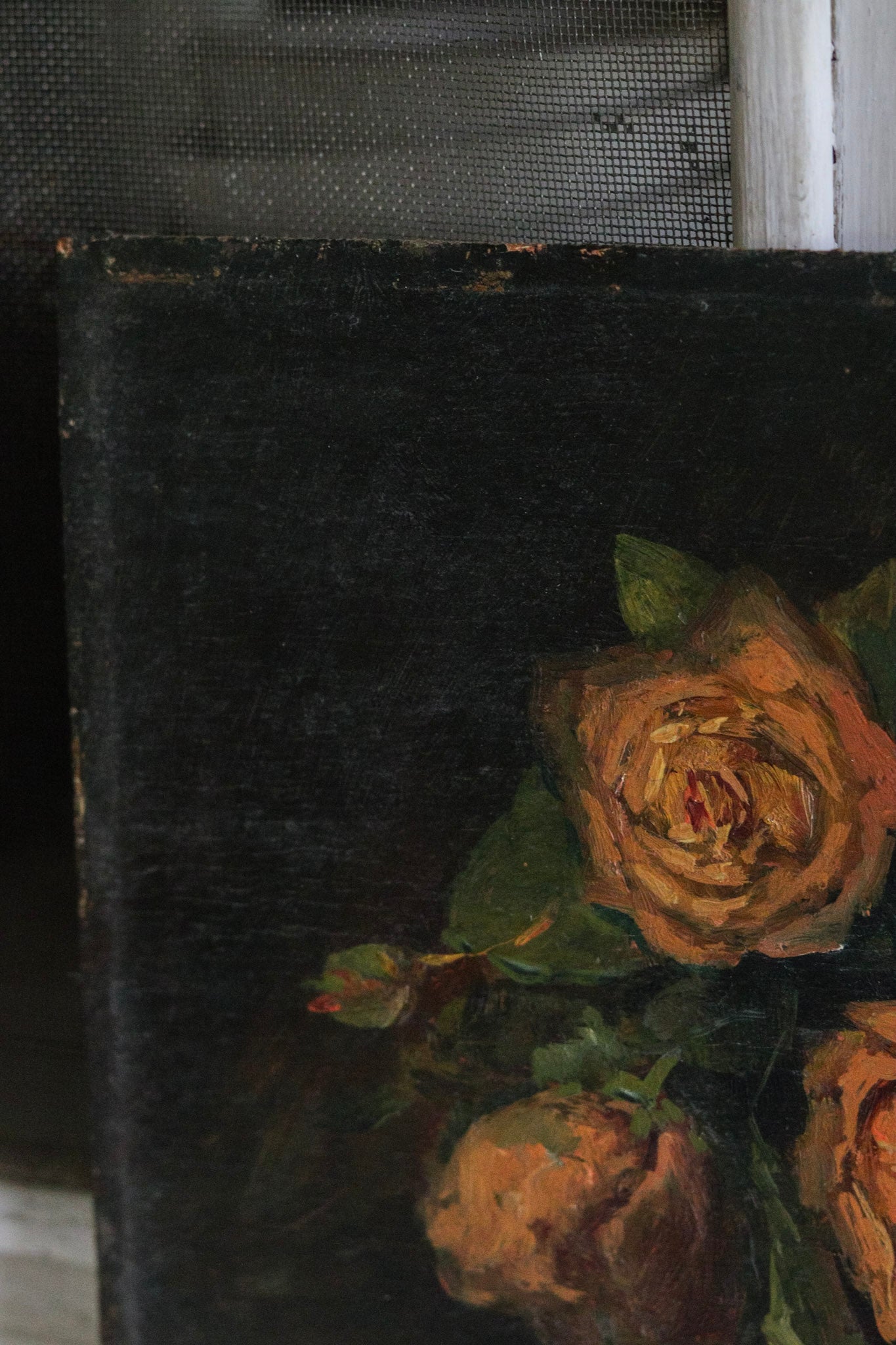 Vintage Oil Painting with Roses