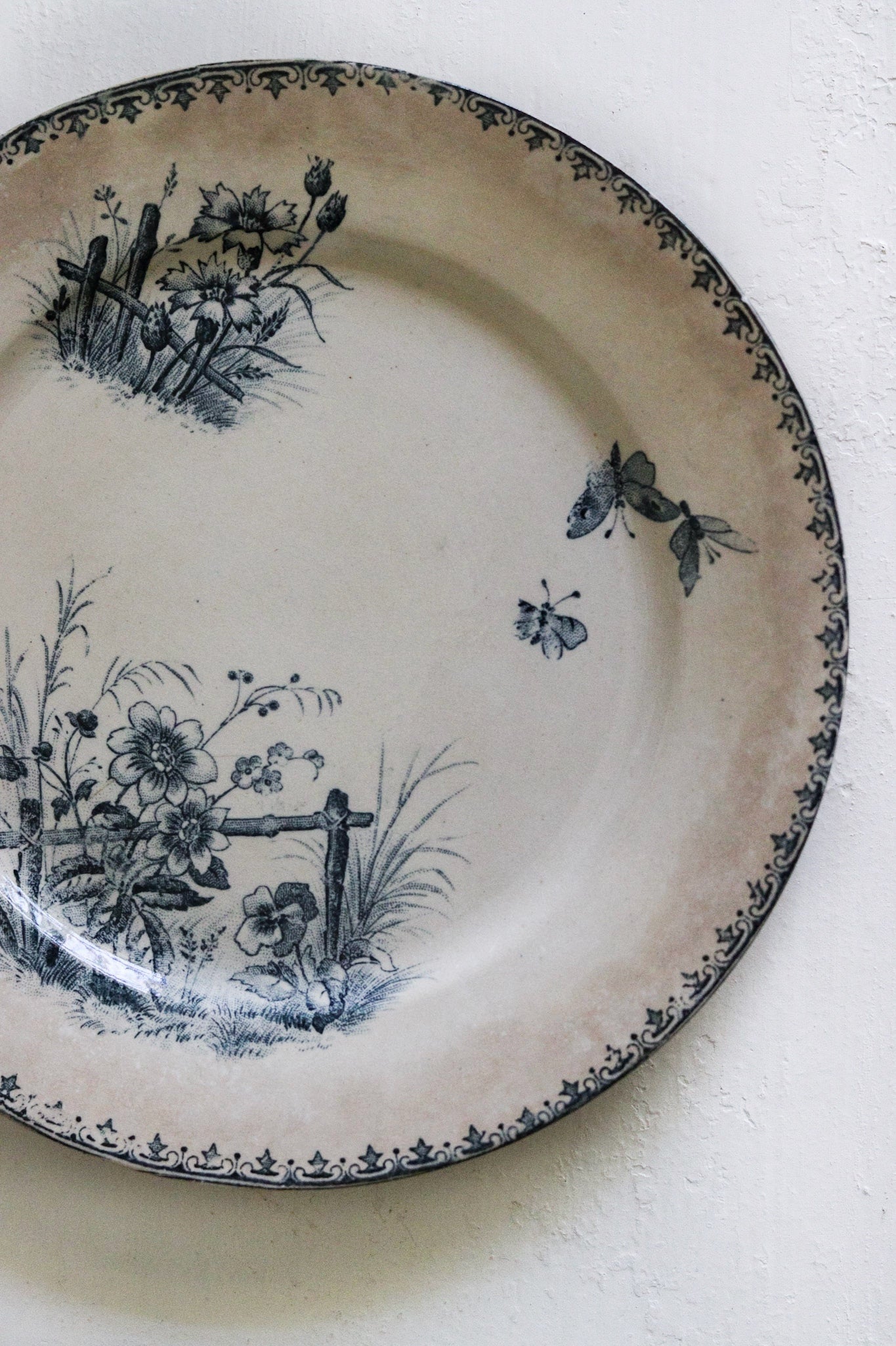 Antique French Transferware Plate with Flowers and Butterflies No.2