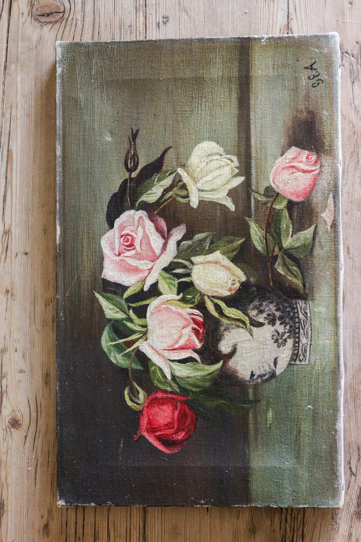 English Roses in Vase Oil Painting