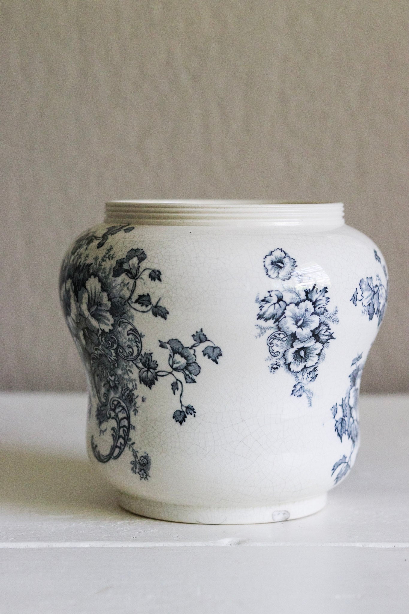 Antique English Transferware Pot with Flowers