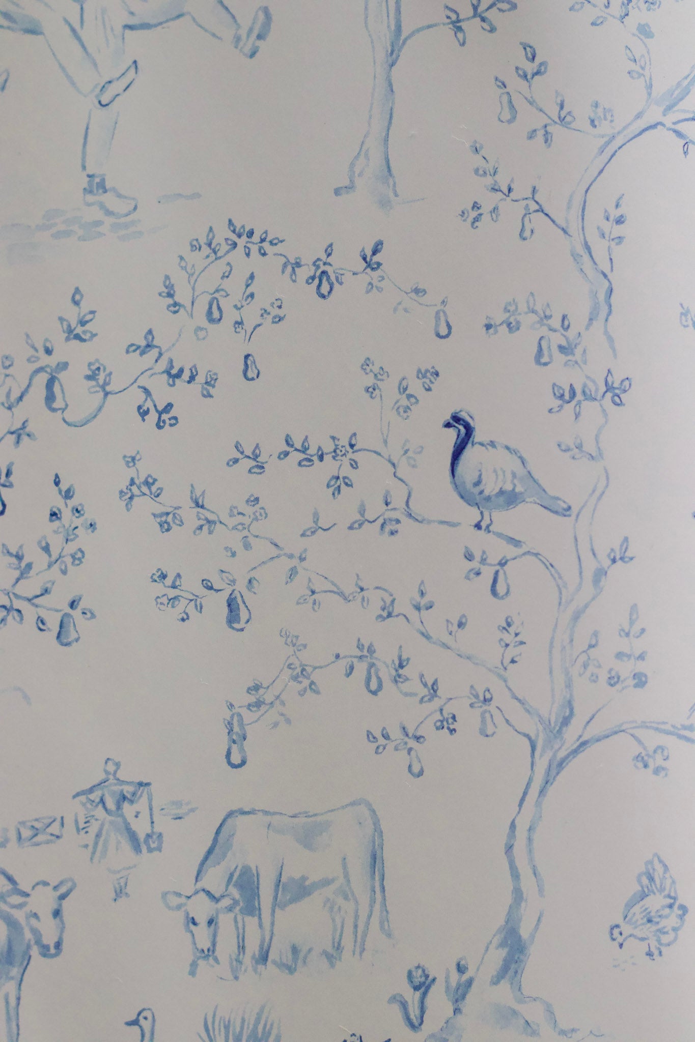 Christmas Toile Wrapping Paper Sheets - Blue