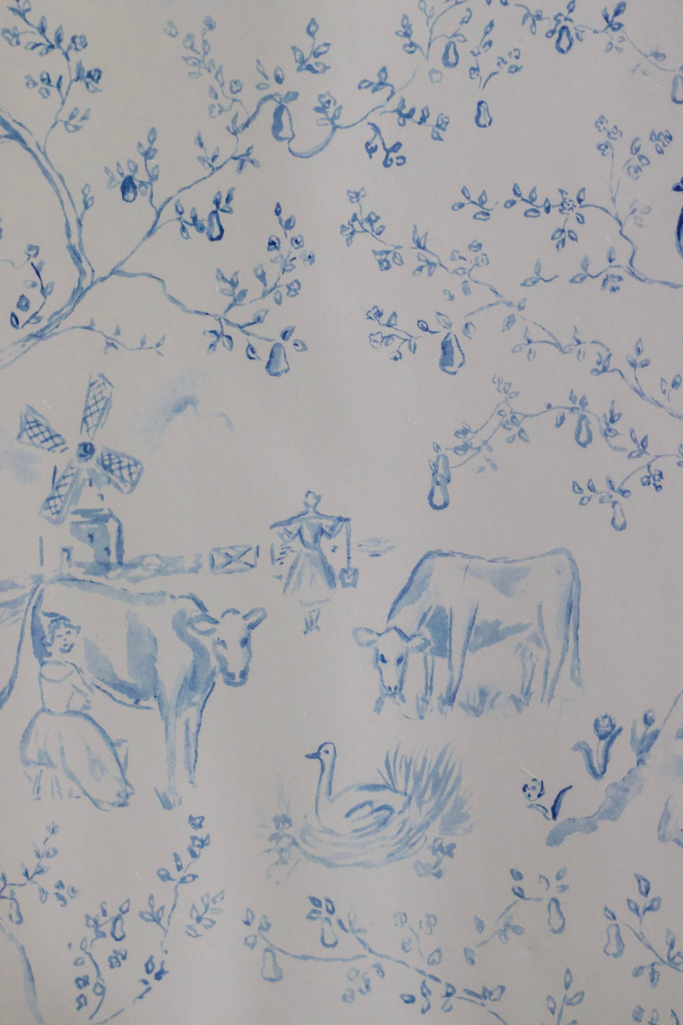 Christmas Toile Wrapping Paper Sheets - Blue