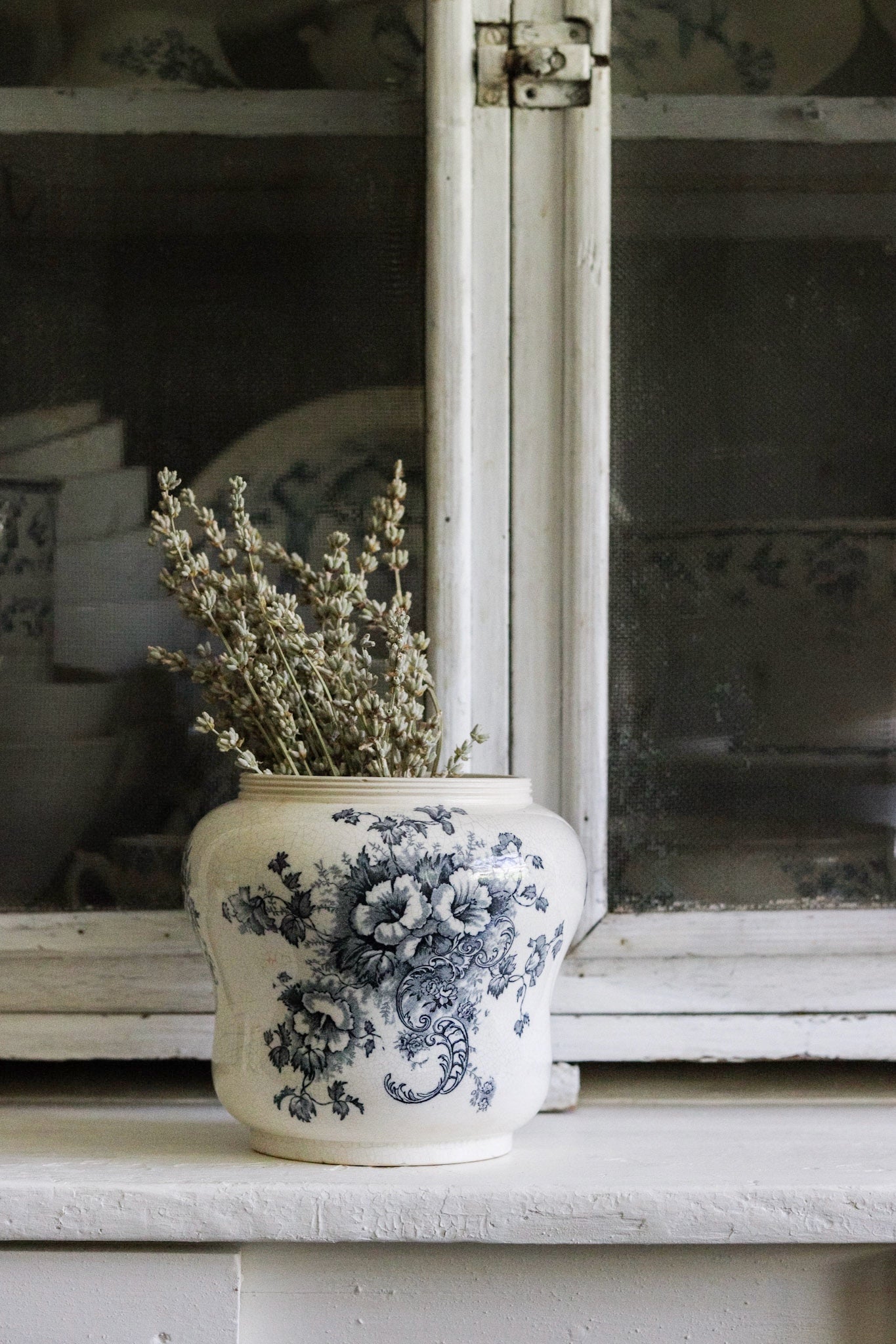 Antique English Transferware Pot with Flowers