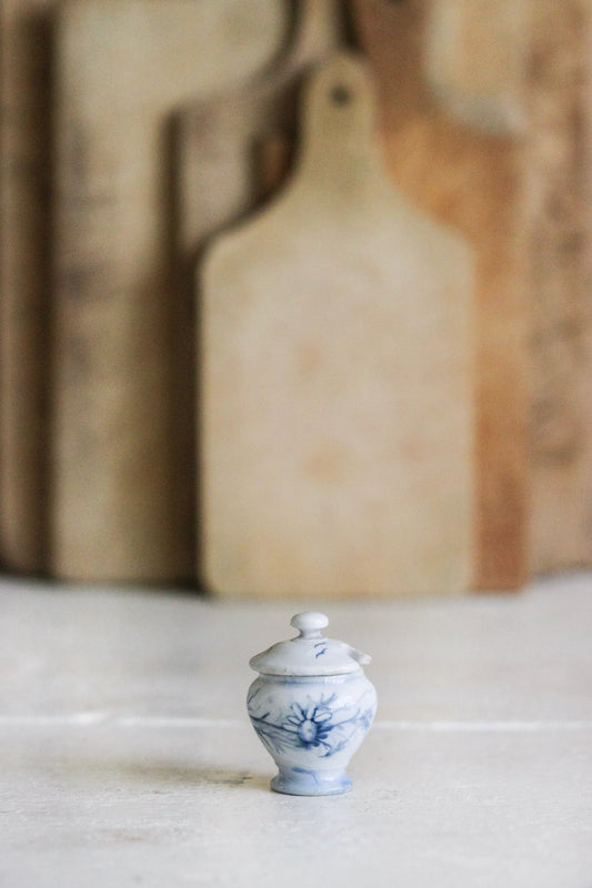 Antique French Dînette Set Transferware Mustard Pot with Lid