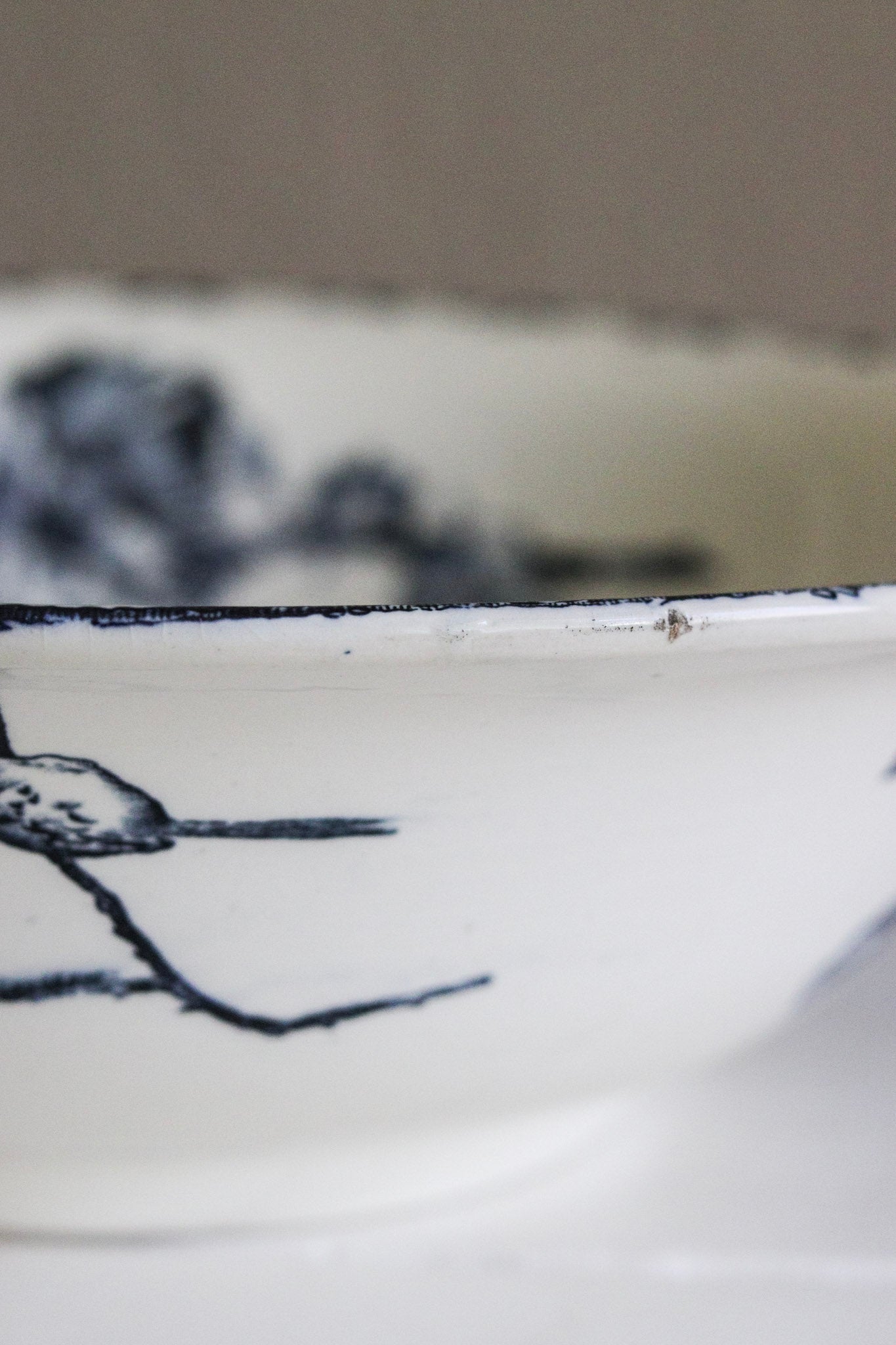 Extra Large Antique French Transferware Bowl With Birds & Flowers