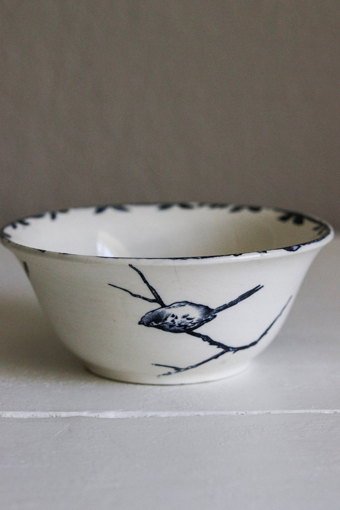 Antique French Transferware Bowl with Birds