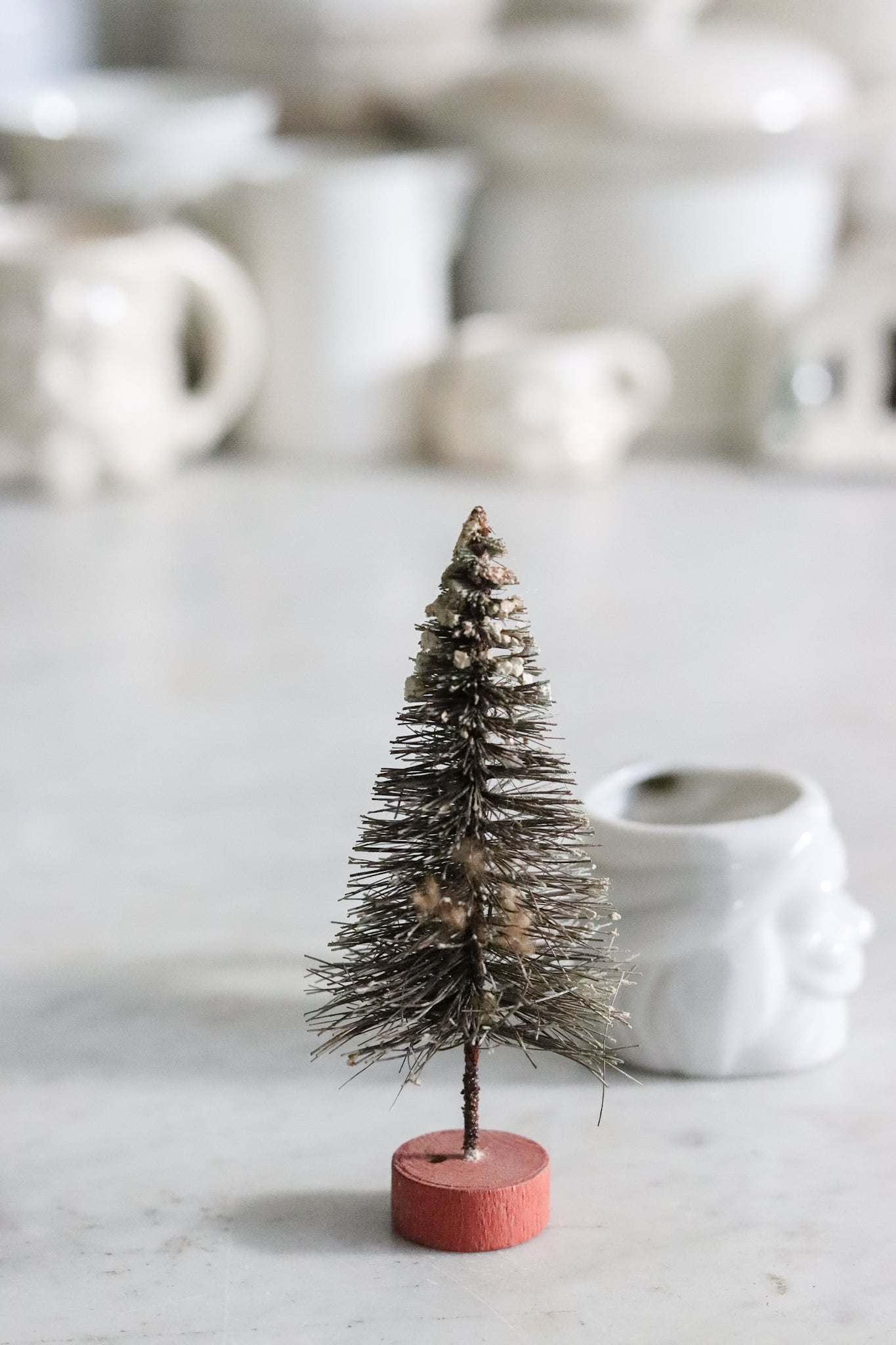 Mini Vintage Santa Mug with Vintage Bottle Brush Tree