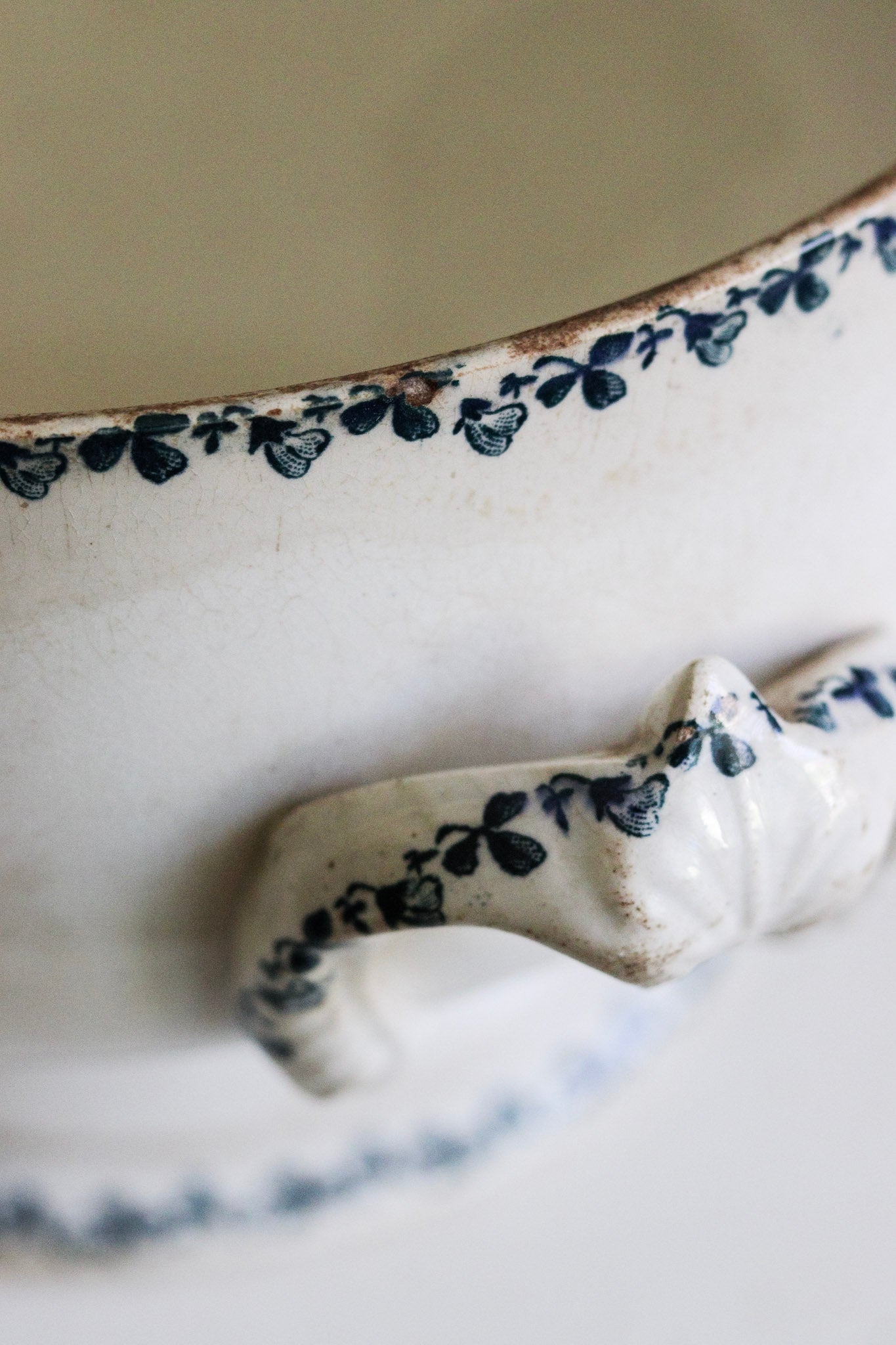 Antique French Transferware Tureen with Flowers