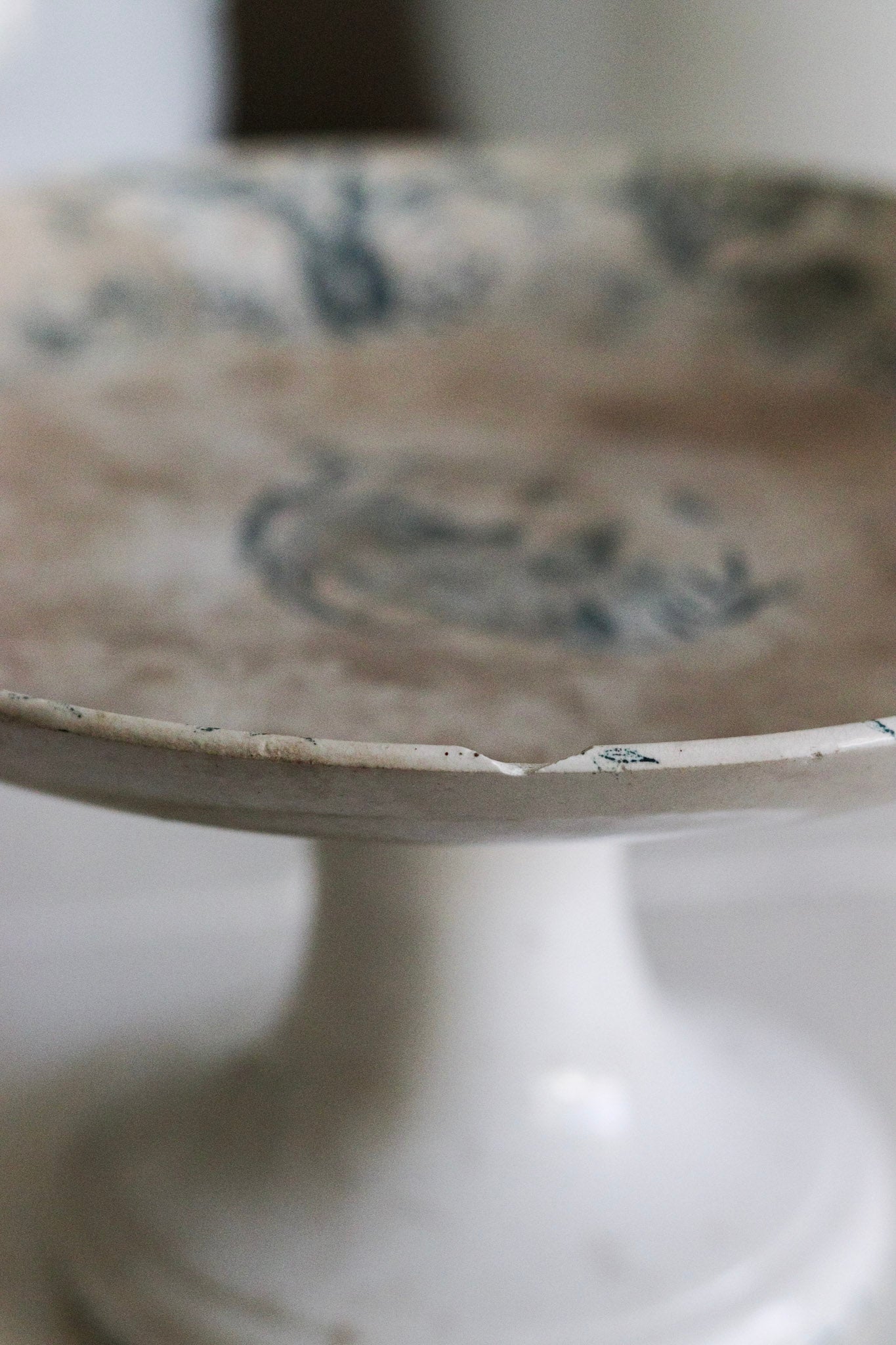 Antique French Transferware Pedestal Fruit Bowl with Ducks, Chickens and a Frog -Please Read Description