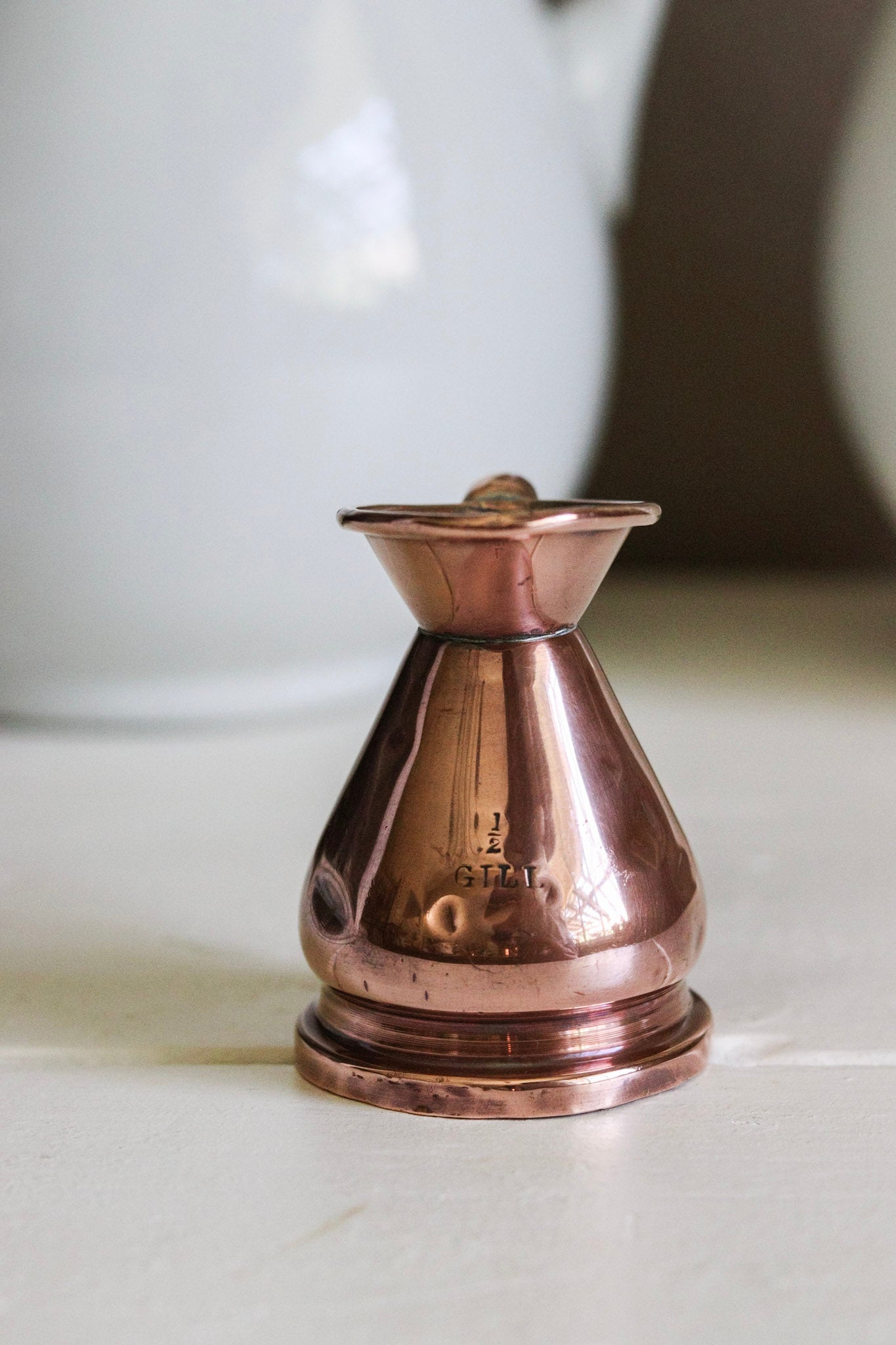 Antique English Copper 1/2 Gill Measuring Jug