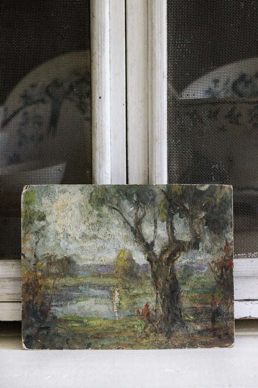 Petite Vintage French Oil Painting