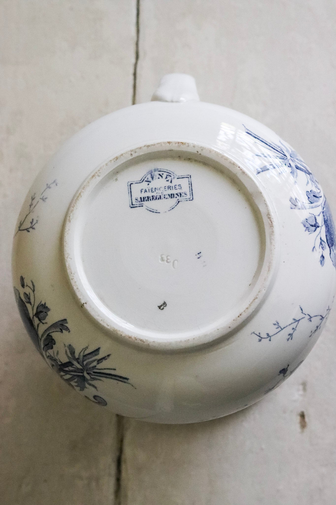 Antique French Transferware Pitcher with Flowers