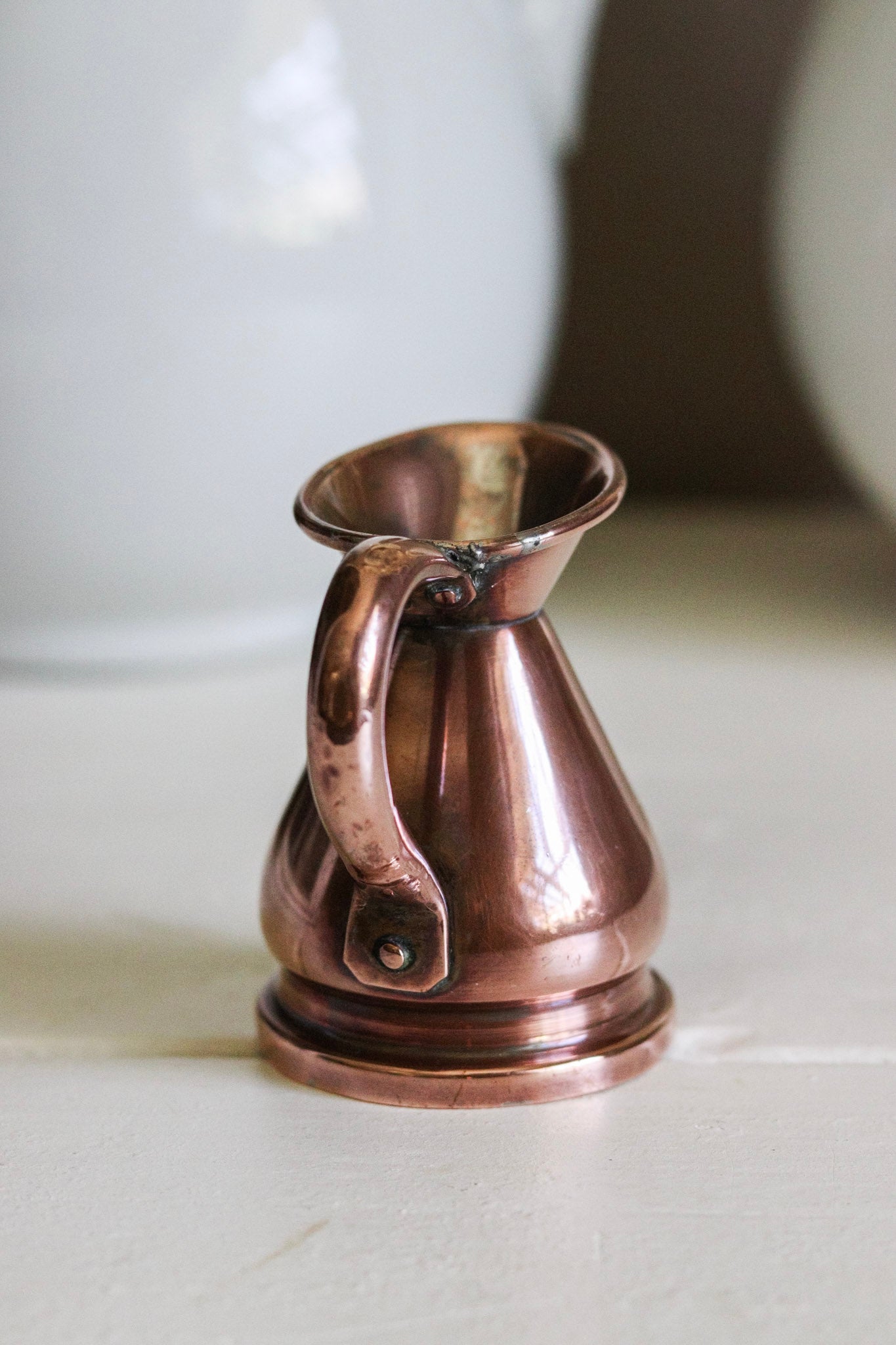 Antique English Copper 1/2 Gill Measuring Jug