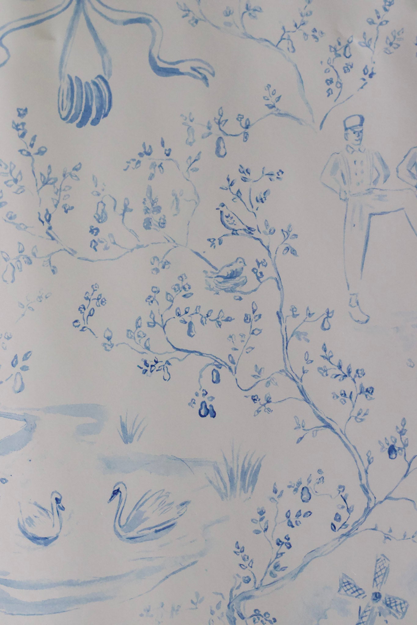 Christmas Toile Wrapping Paper Sheets - Blue