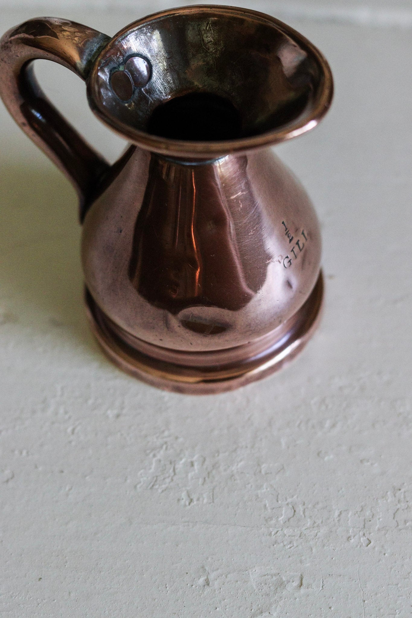 Antique English Copper 1/2 Gill Measuring Jug