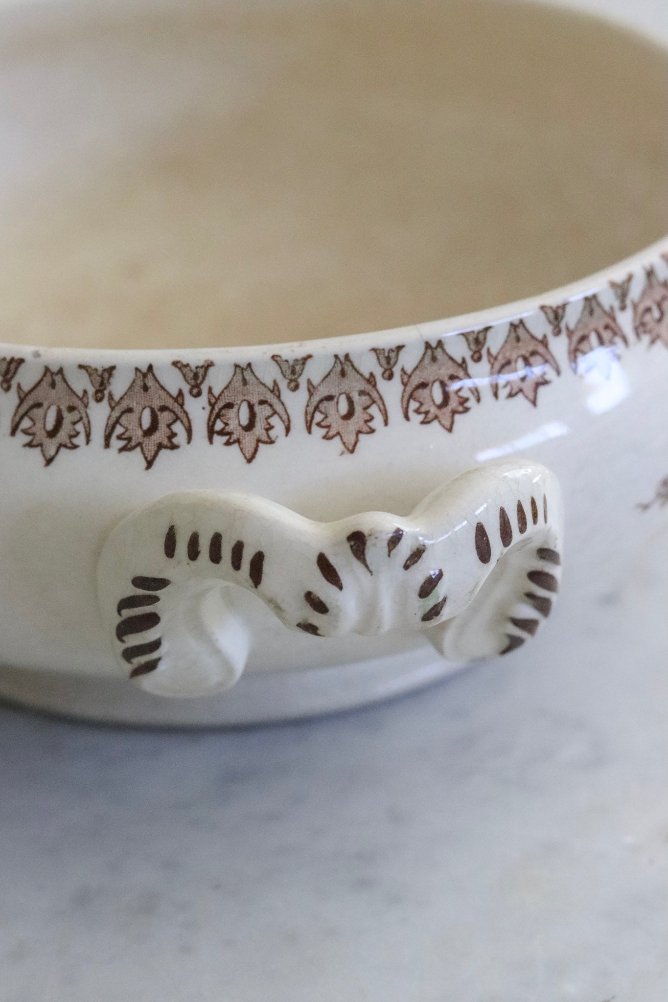 Antique French Transferware Tureen with Birds