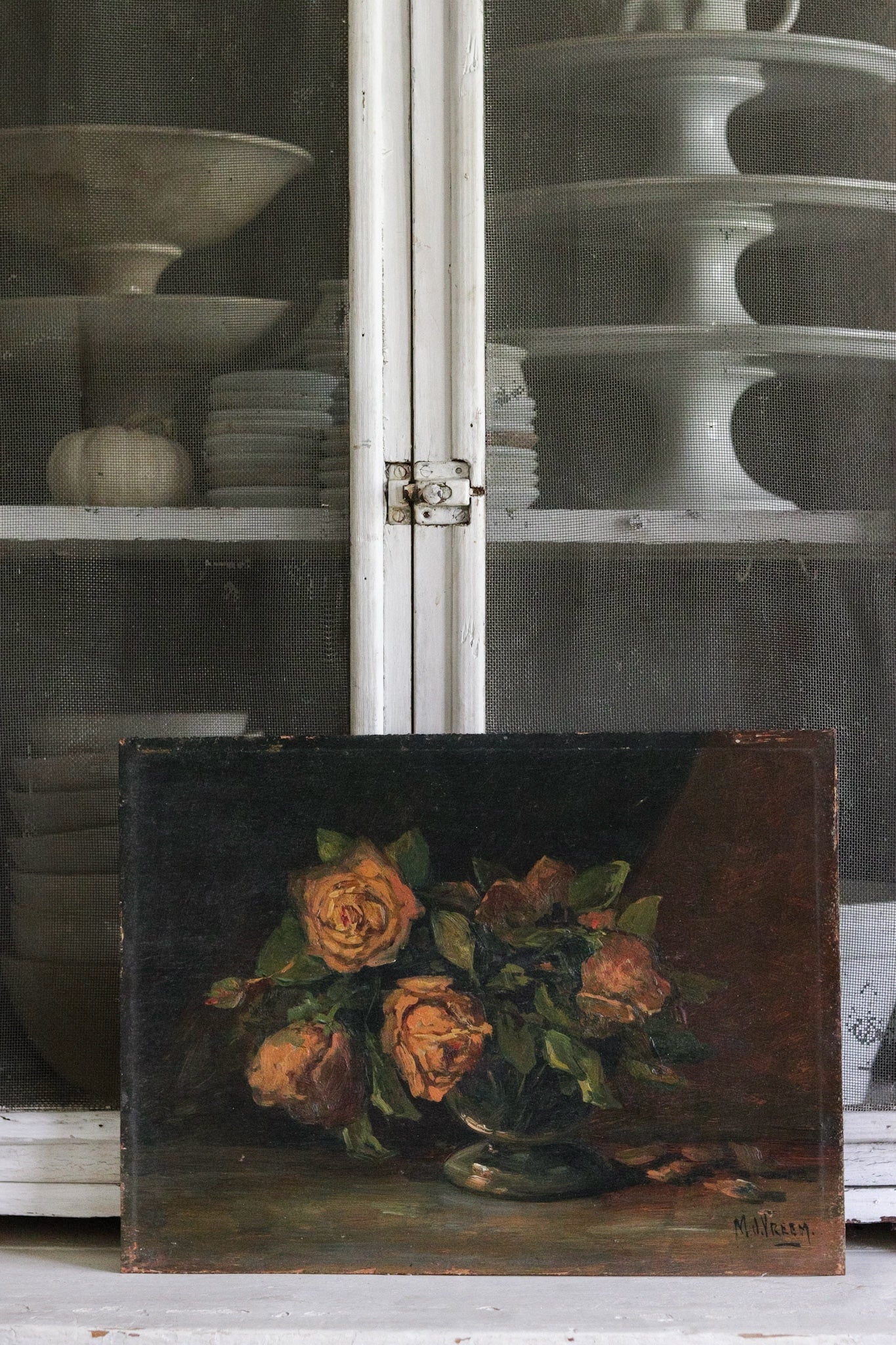 Vintage Oil Painting with Roses
