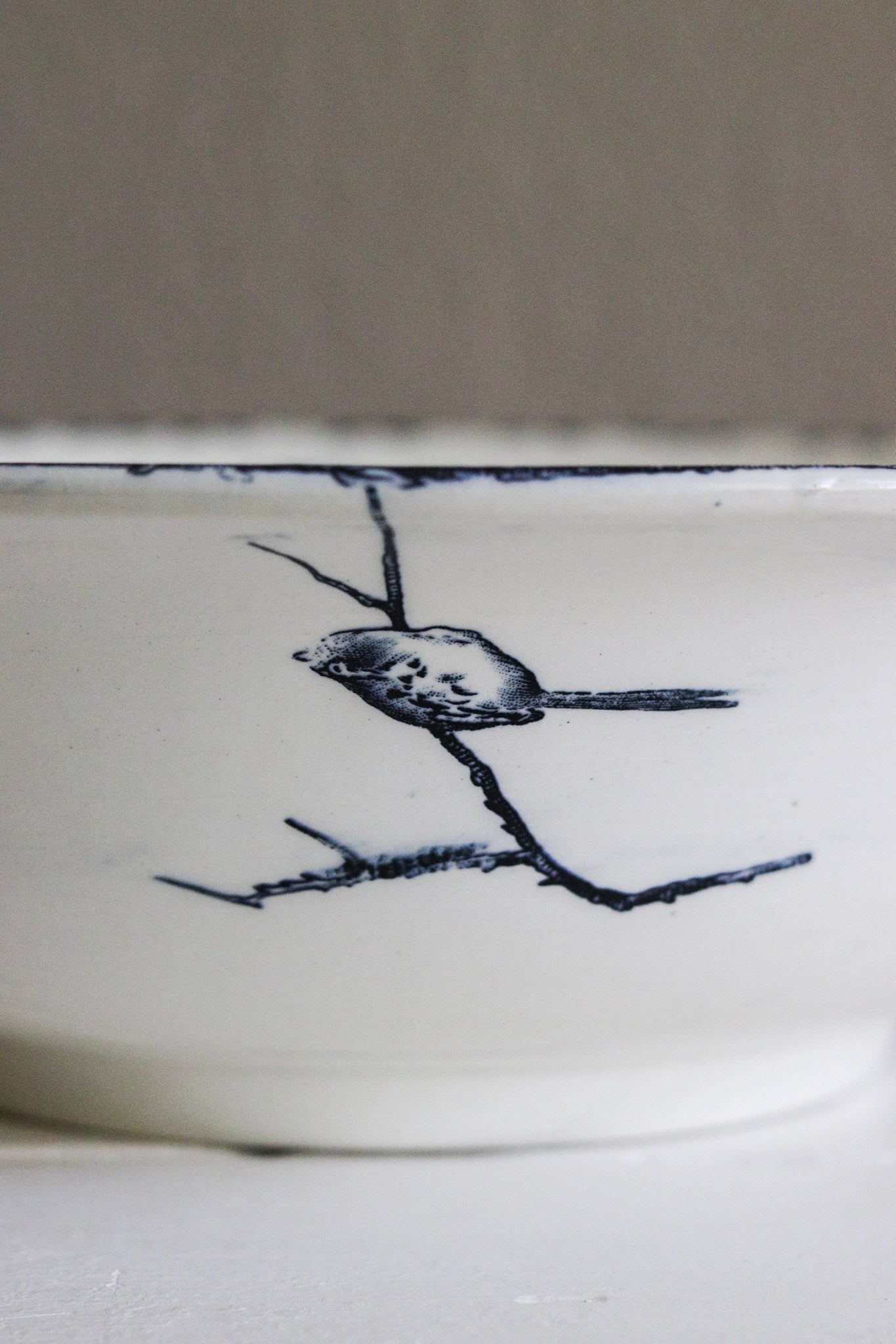 Extra Large Antique French Transferware Bowl With Birds & Flowers