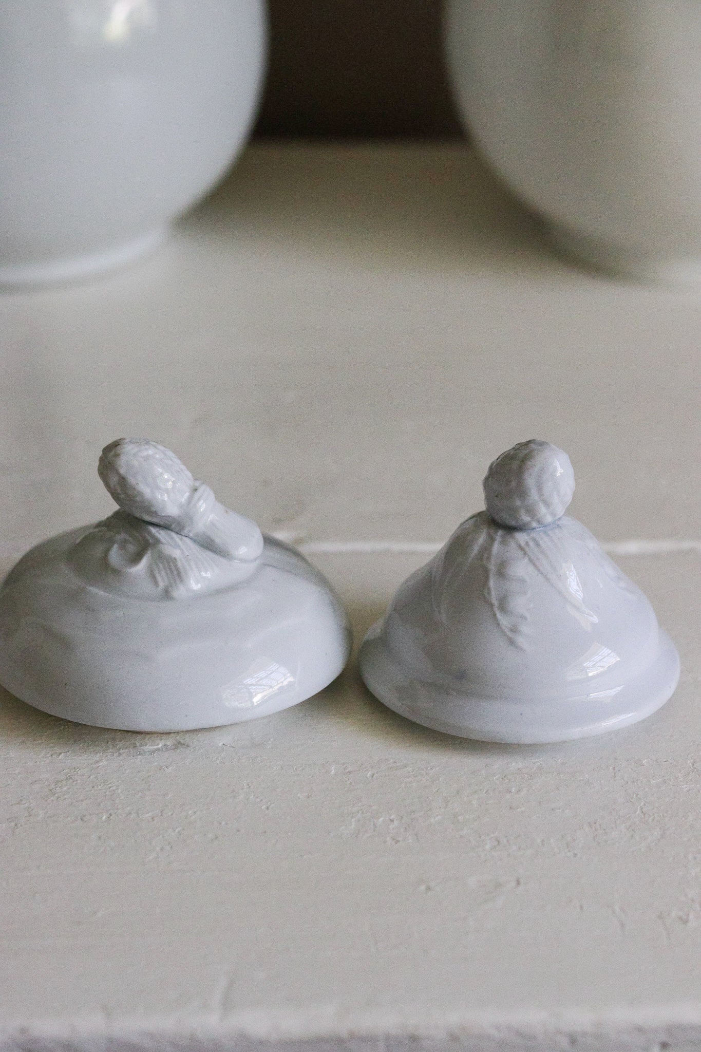 Pair of Ironstone Sugar Pot Lids