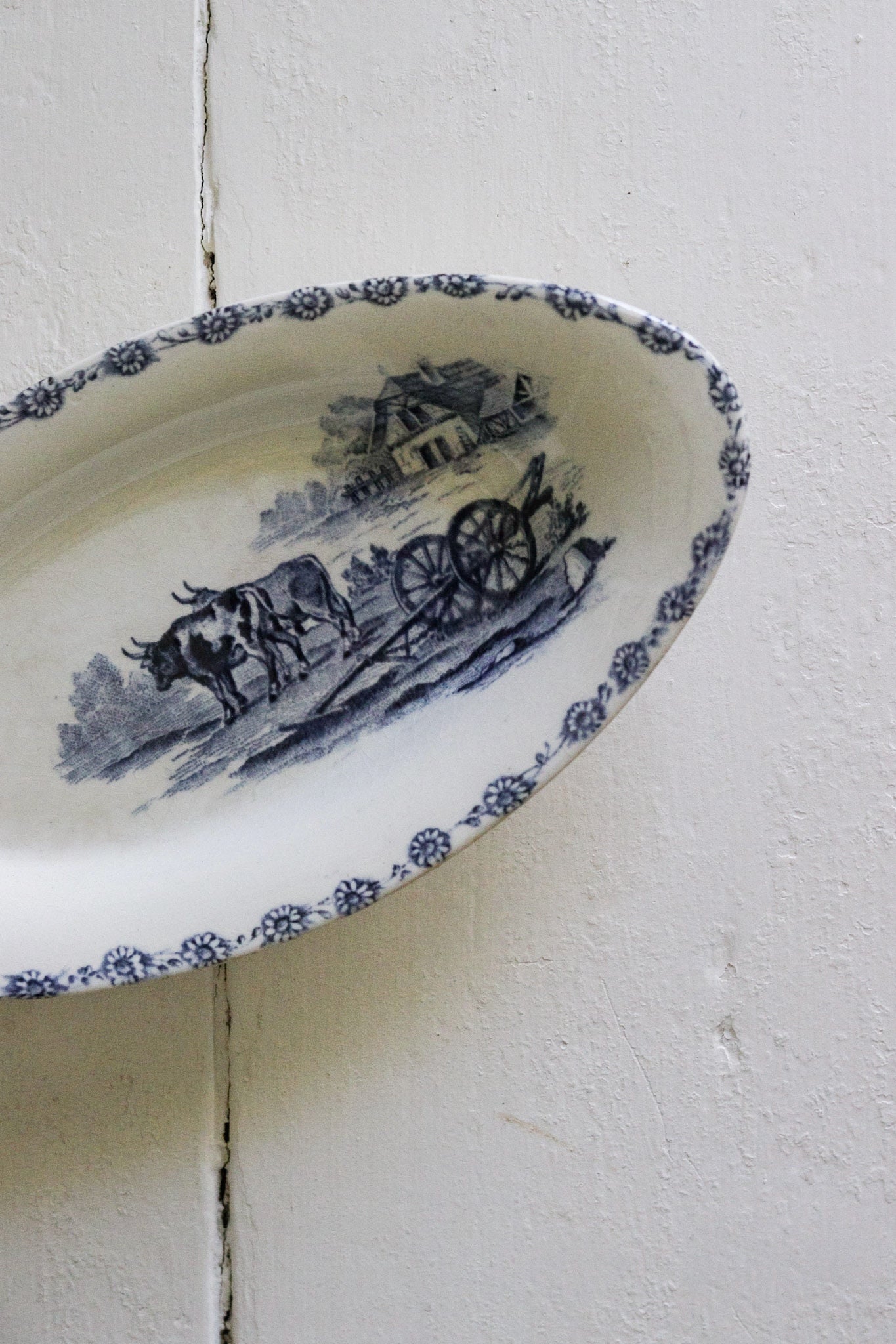 Antique French Transferware Ravier with Farm Scene